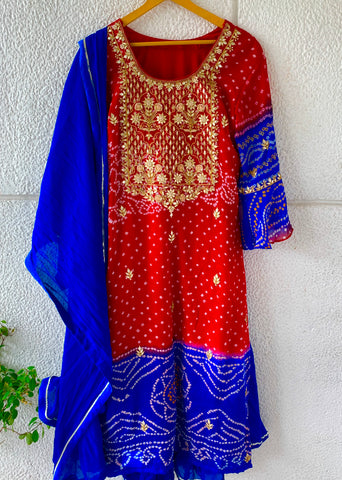 Traditional suit bandhej sharara