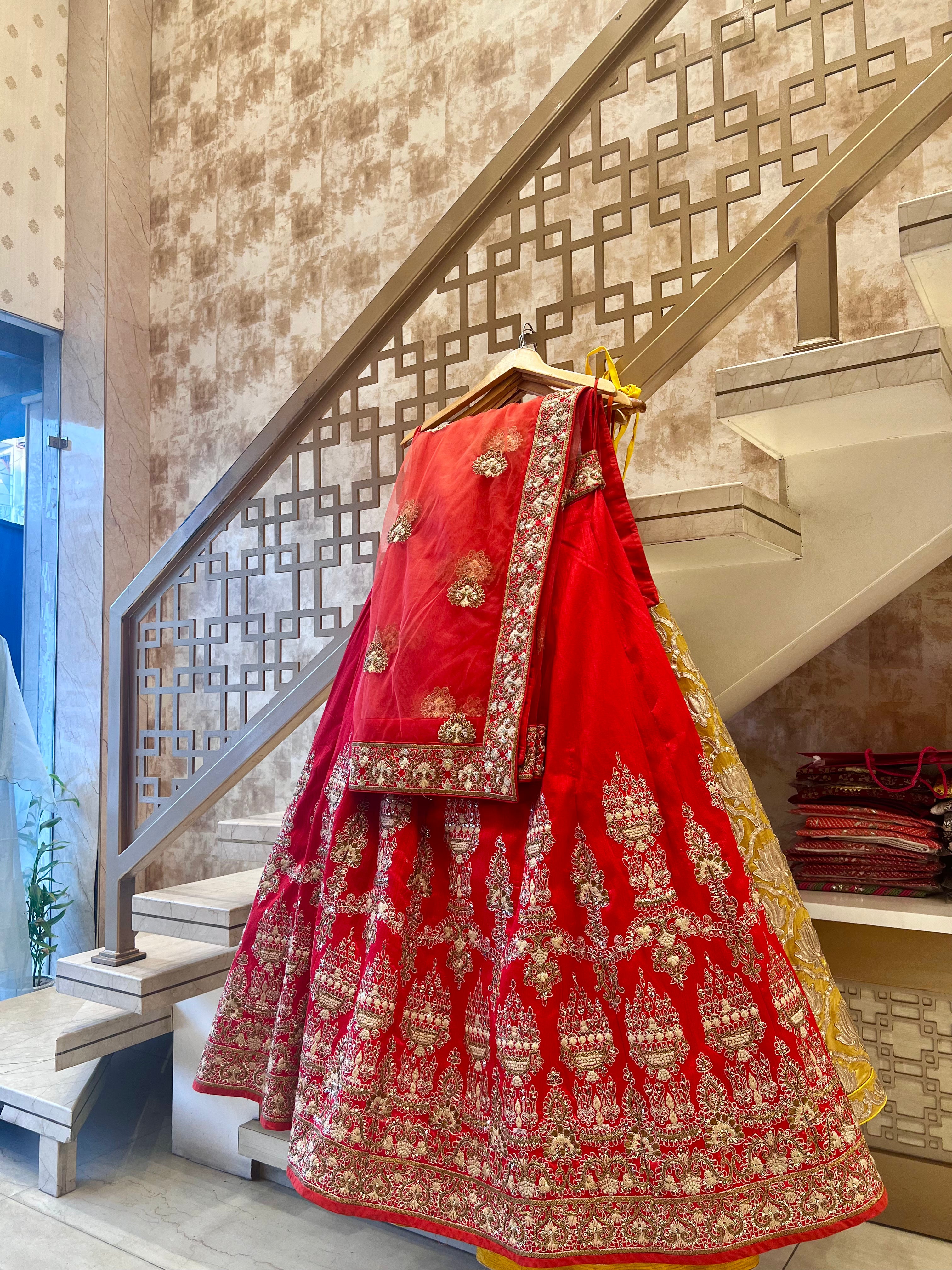 Tomato colour bridal lehenga best sale