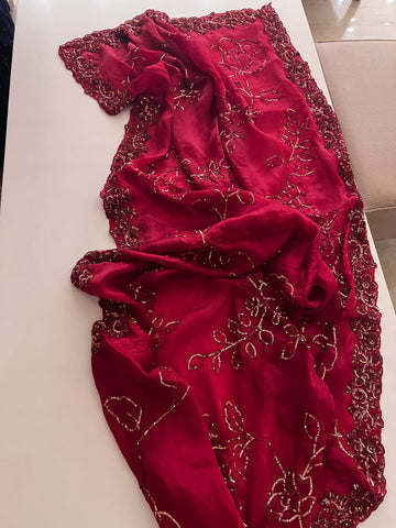 Chilli red pure silk organza saree
