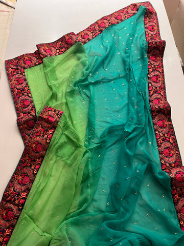 Green Ombré pure georgette saree