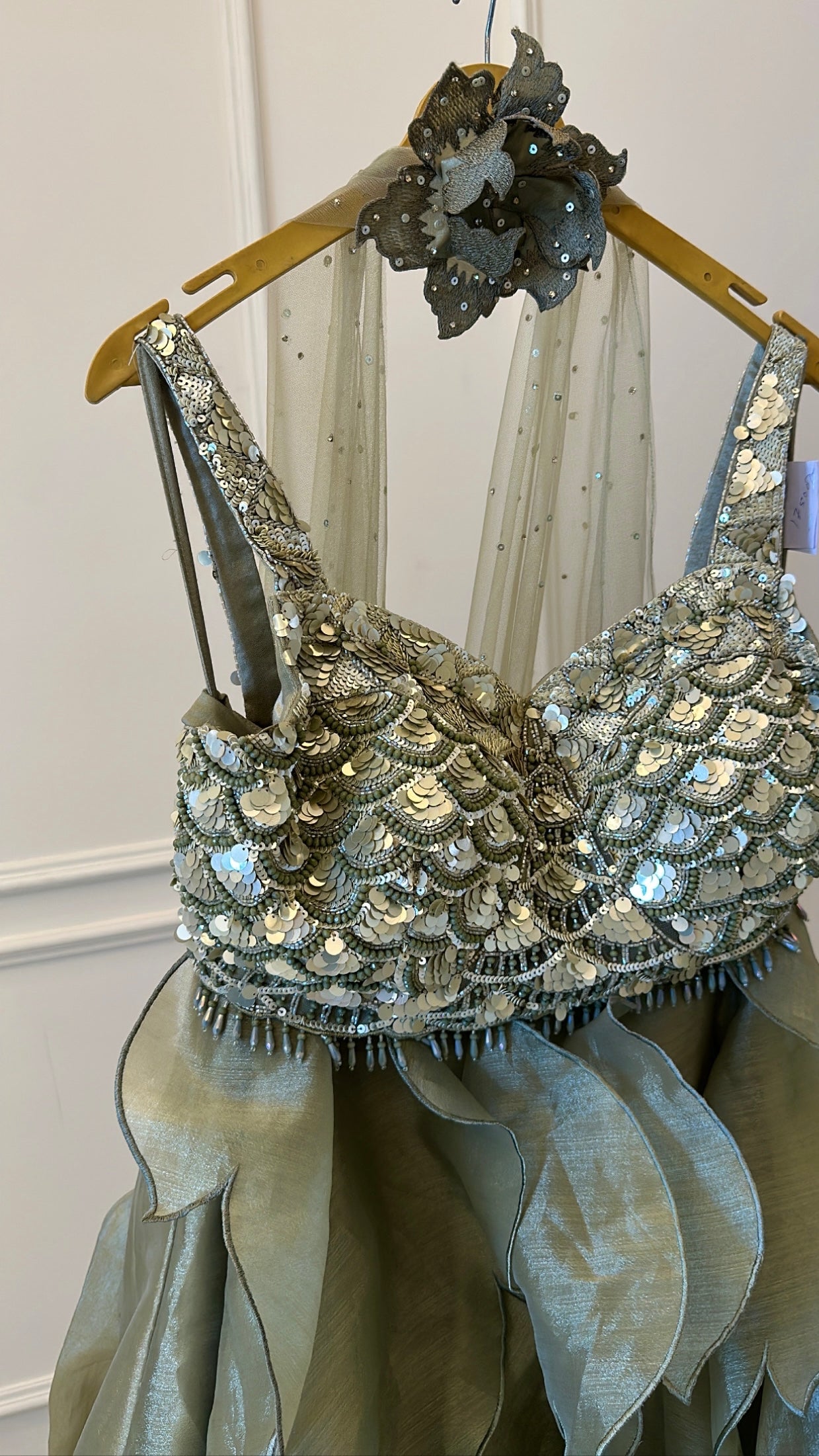 French Laser cut Organza Lehenga