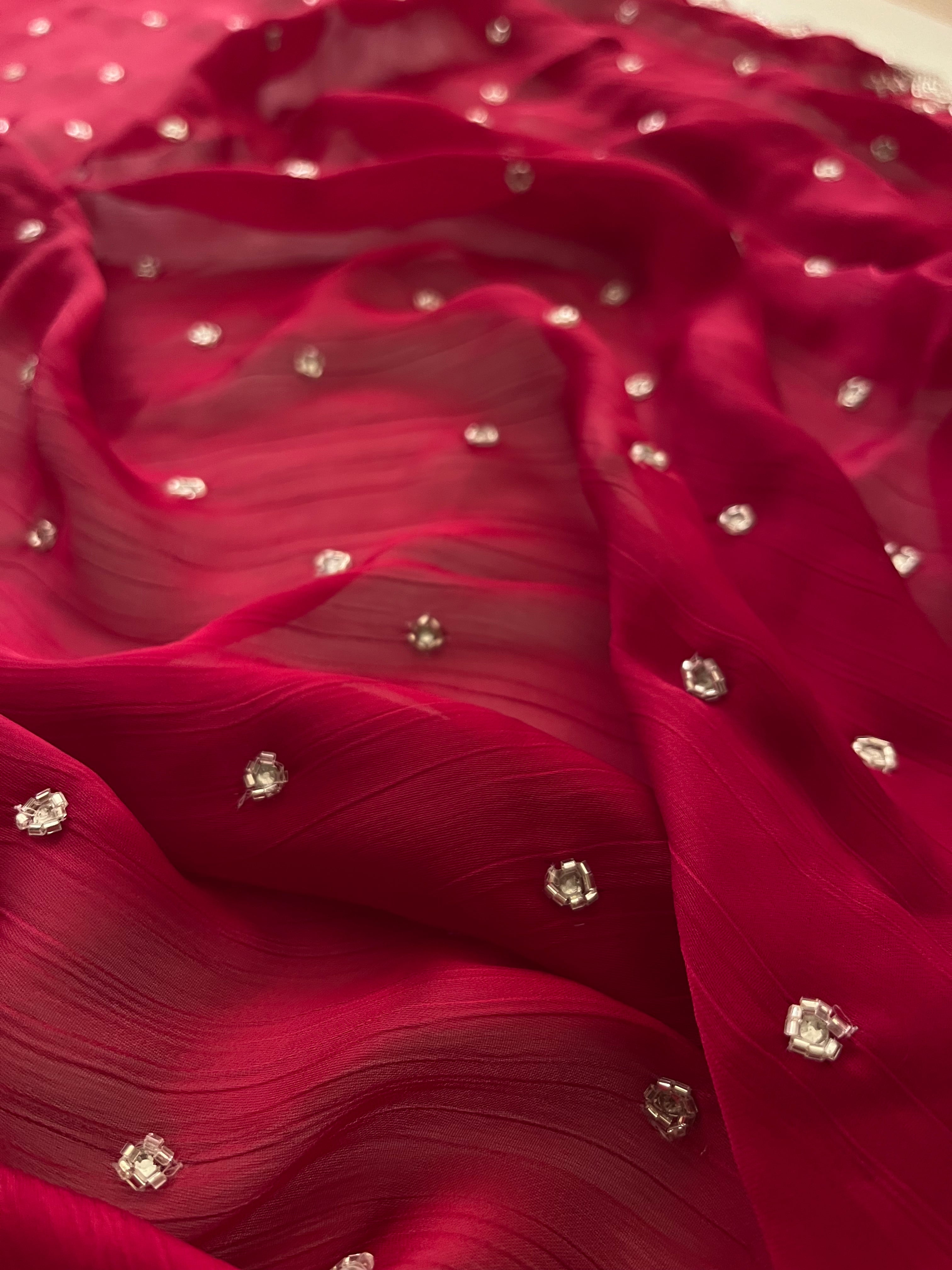 Rose Pink crystal Saree
