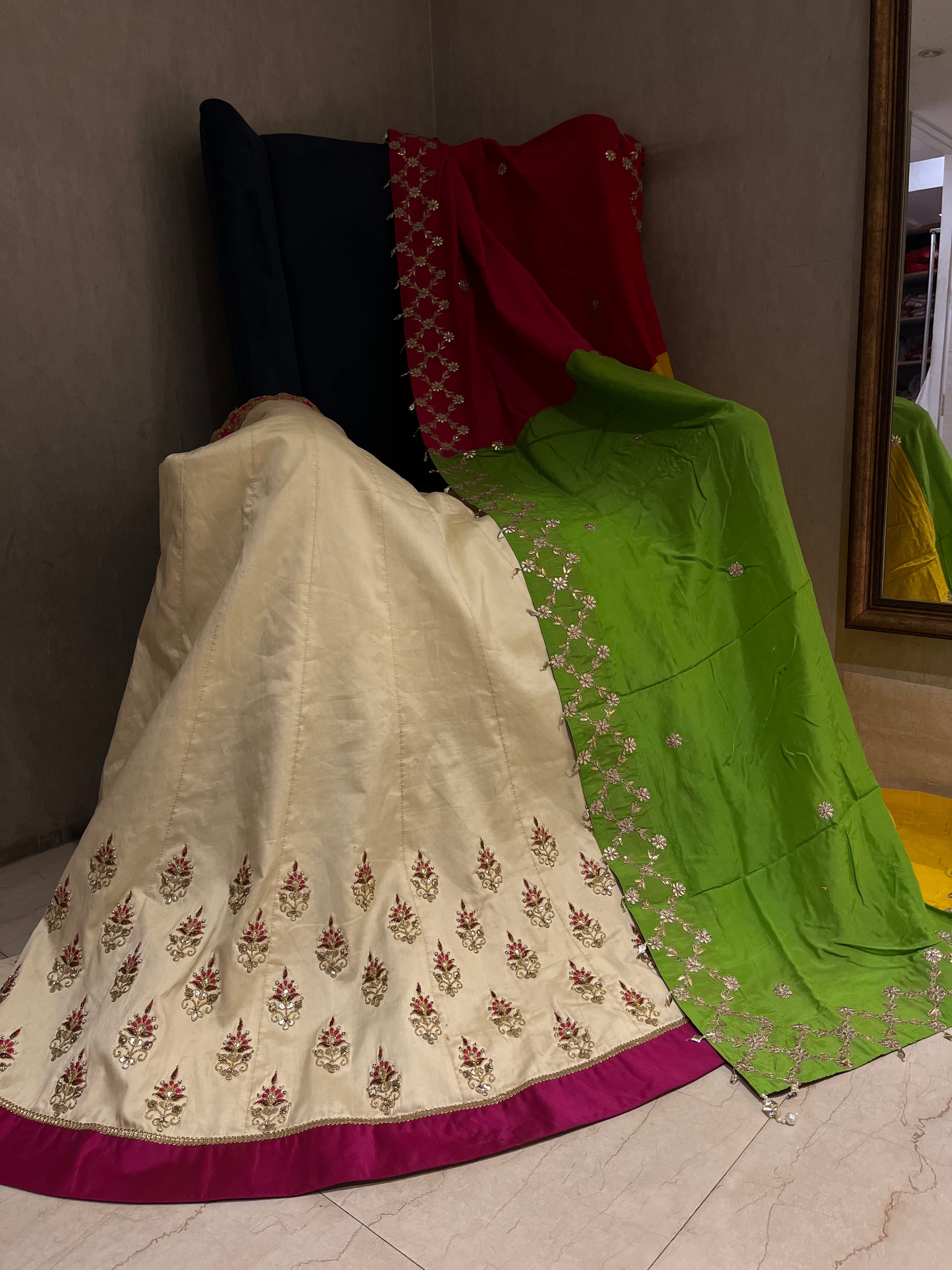 Cream Silk Lehenga Set