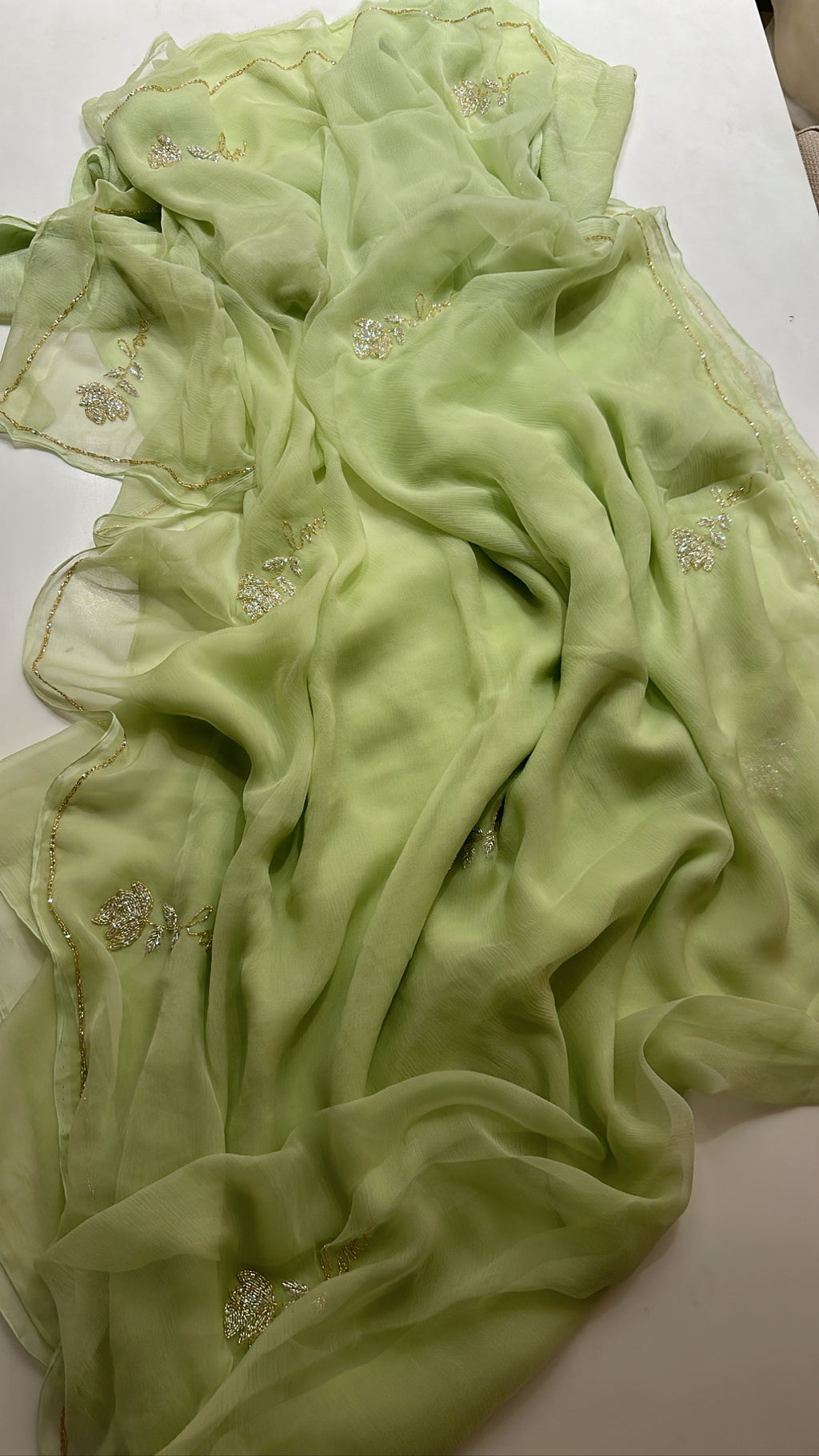 Pista chiffon rose saree