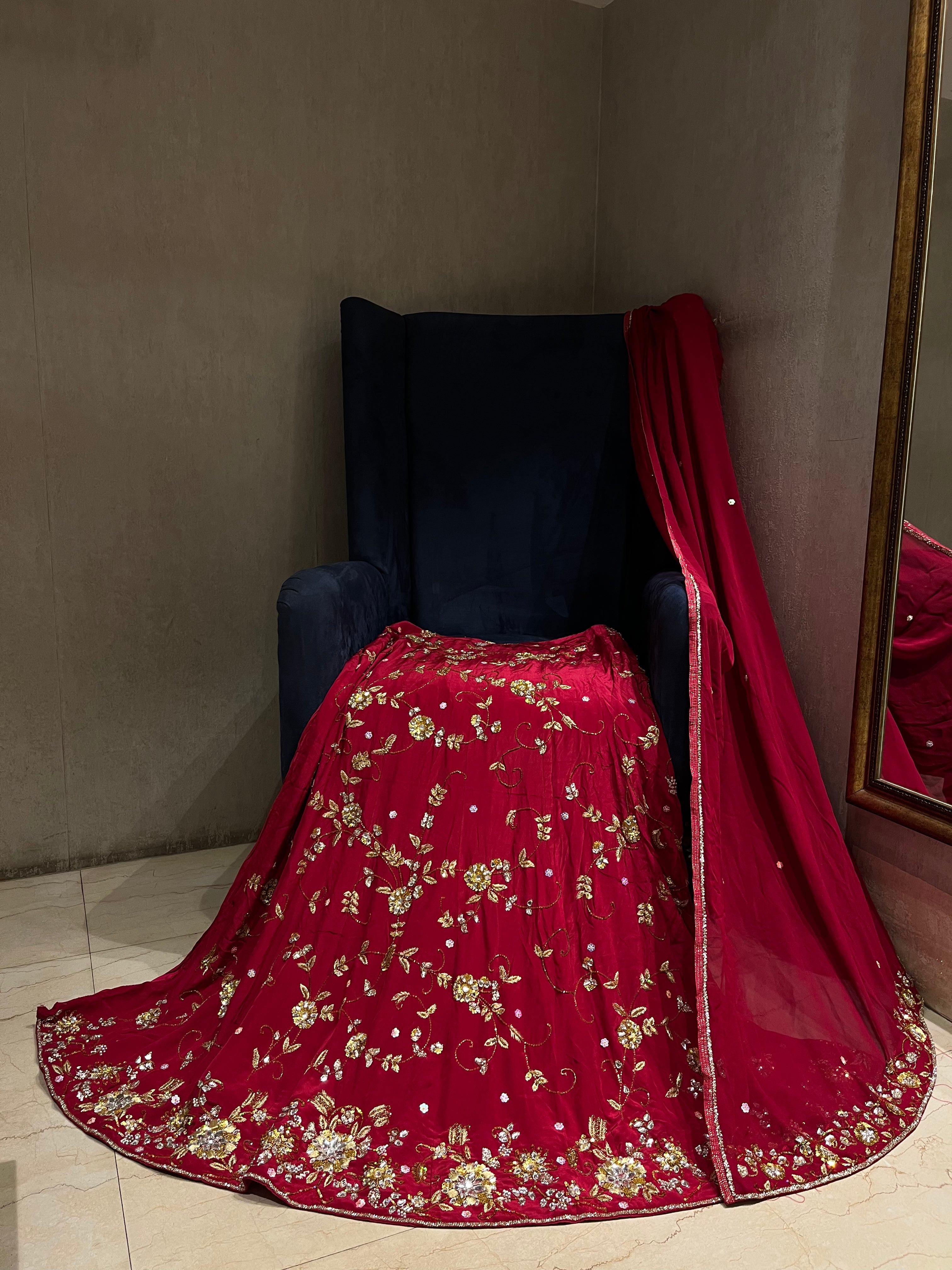 Unstitched Soft Red Lehenga