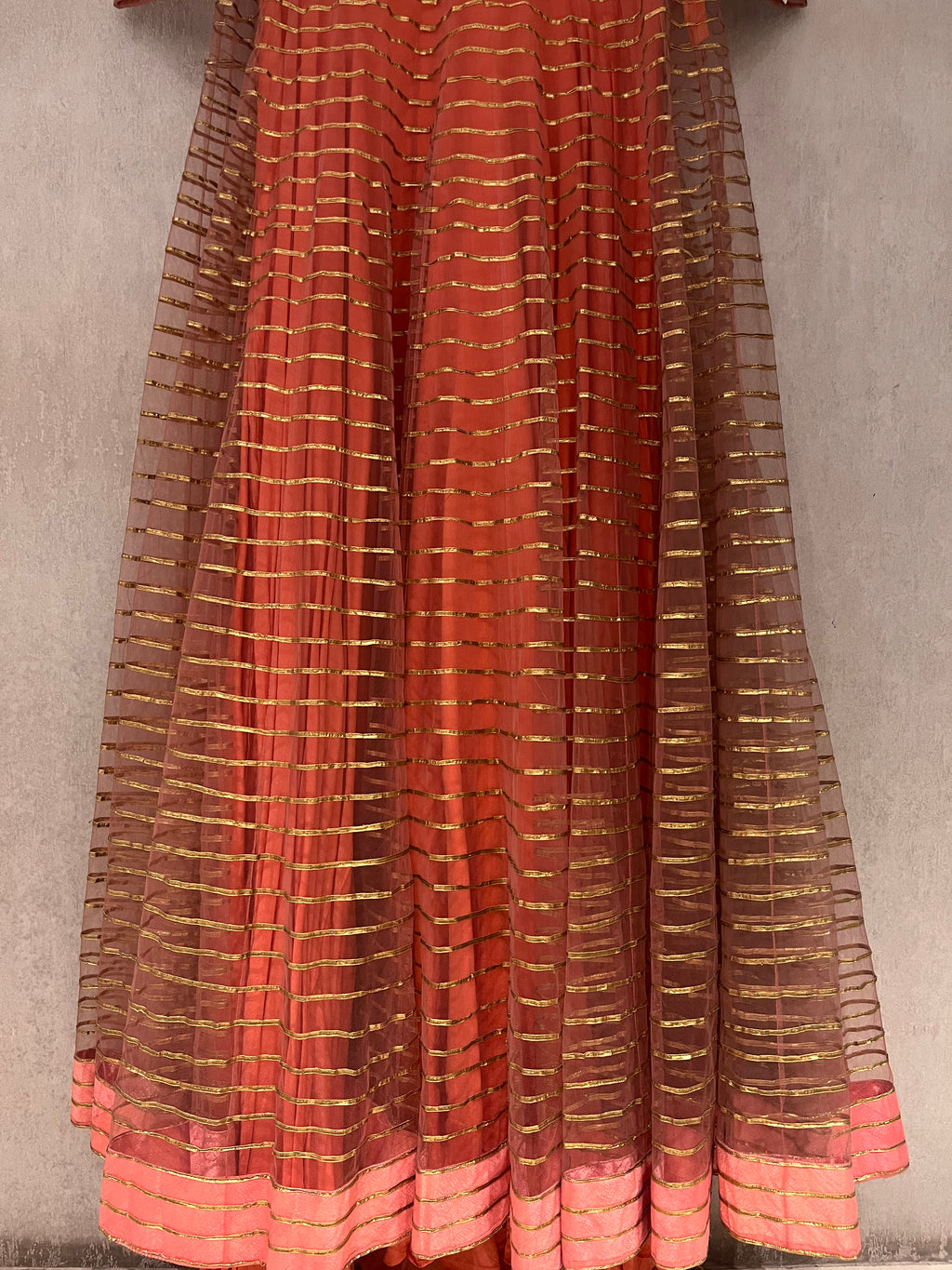 peach cutdana net gown