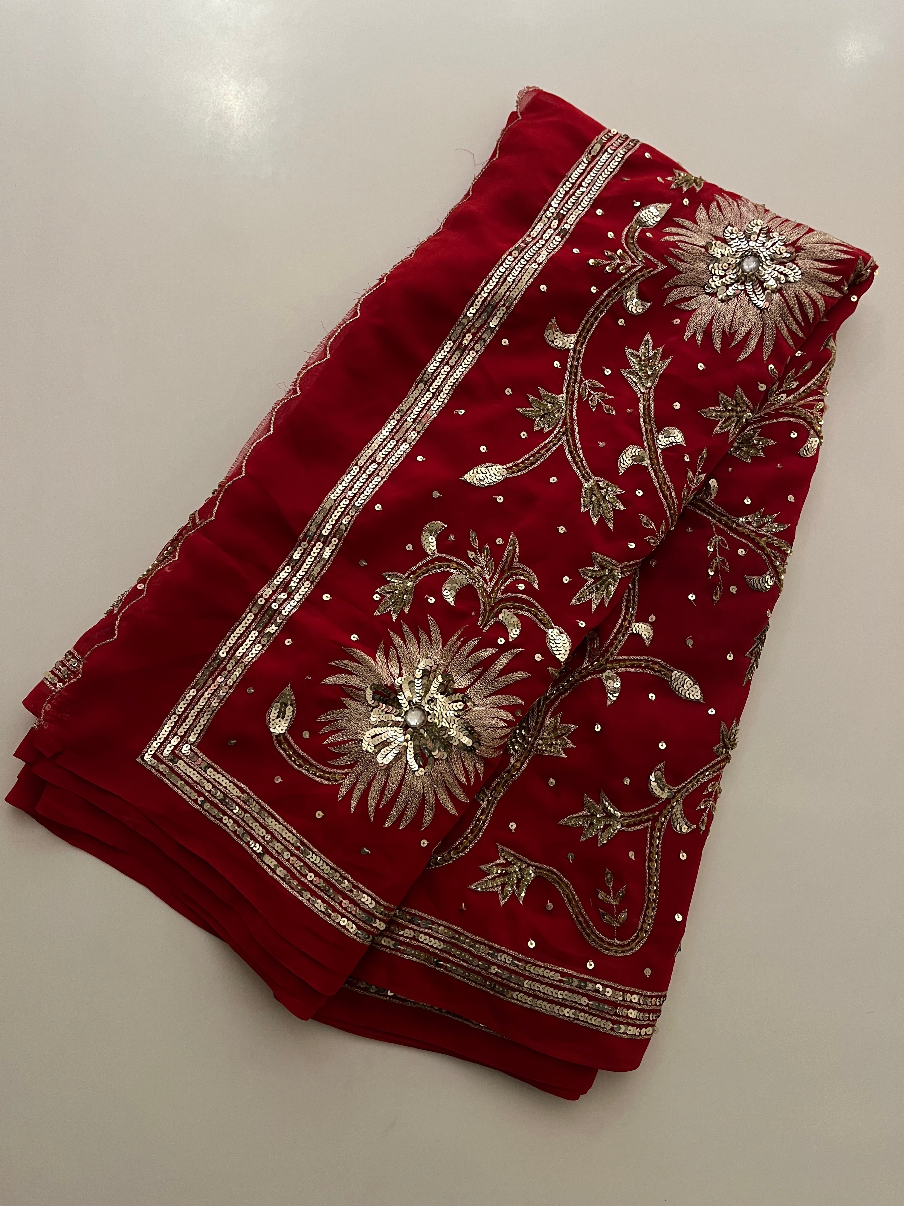 Deep Red sequins Saree