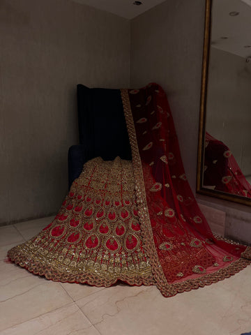 Red and Golden heavy stone lehenga Set