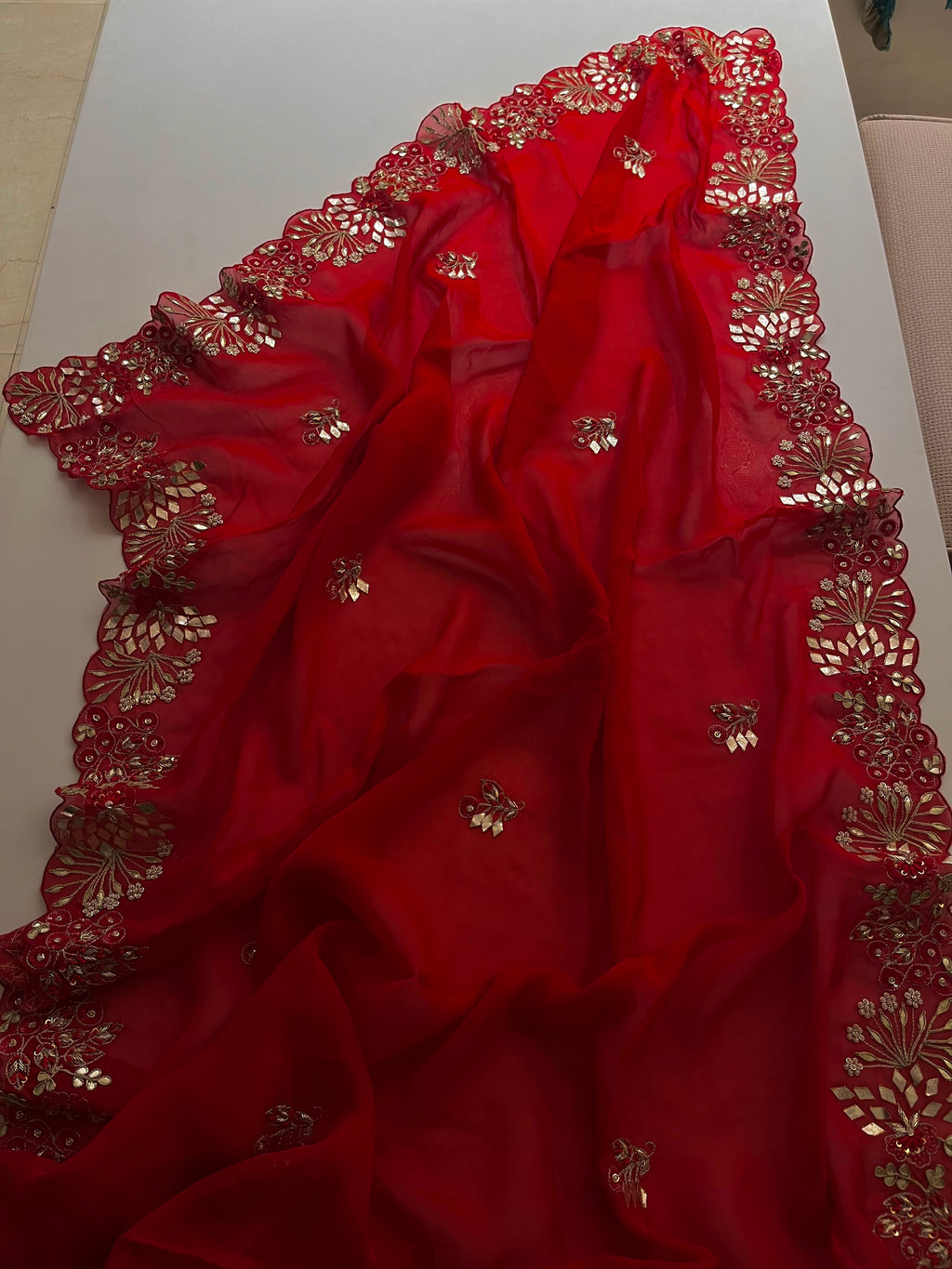 Kaccha Gotta Bridal red saree