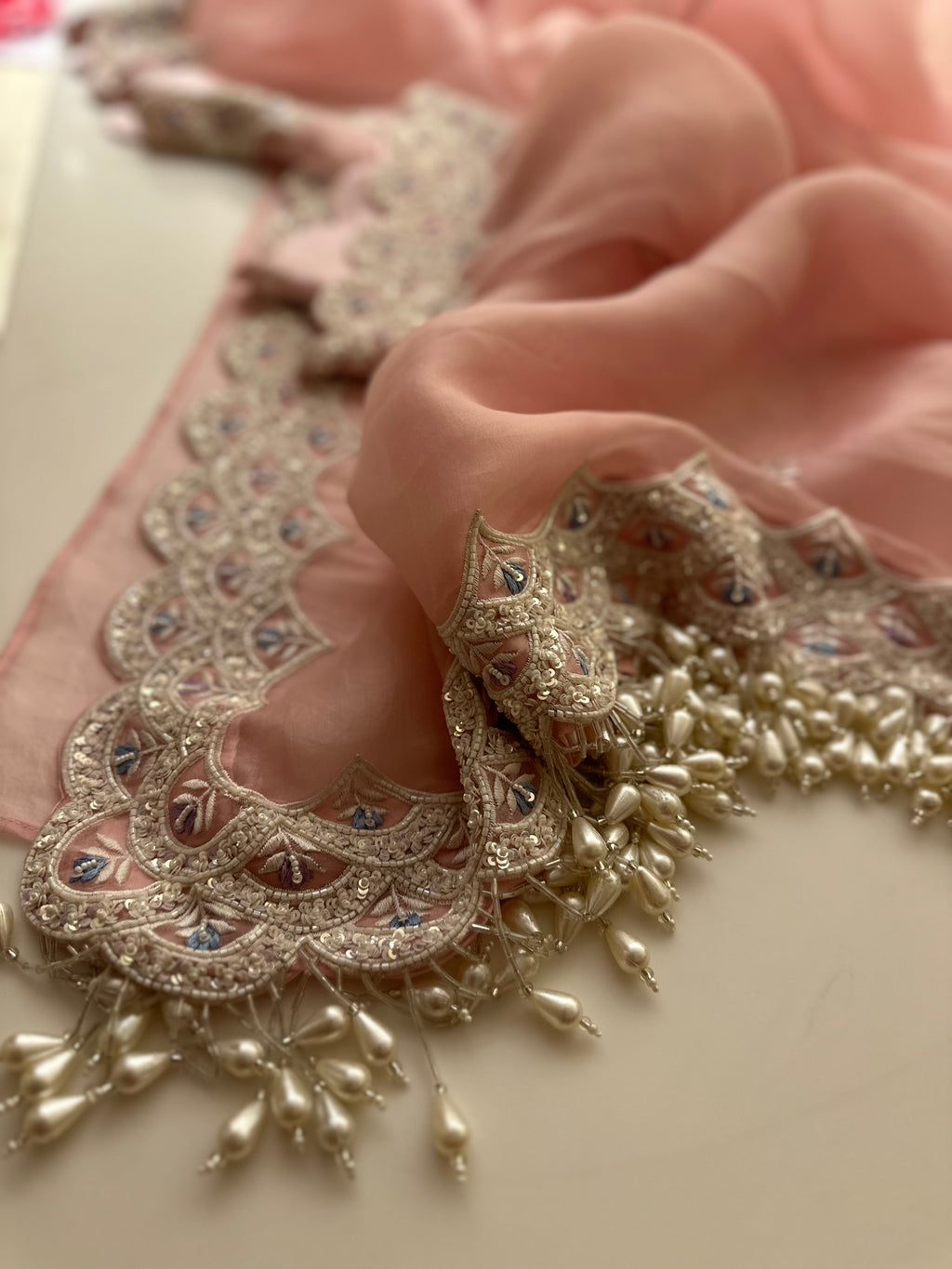 Soft Pink Pearl saree with pearl blouse