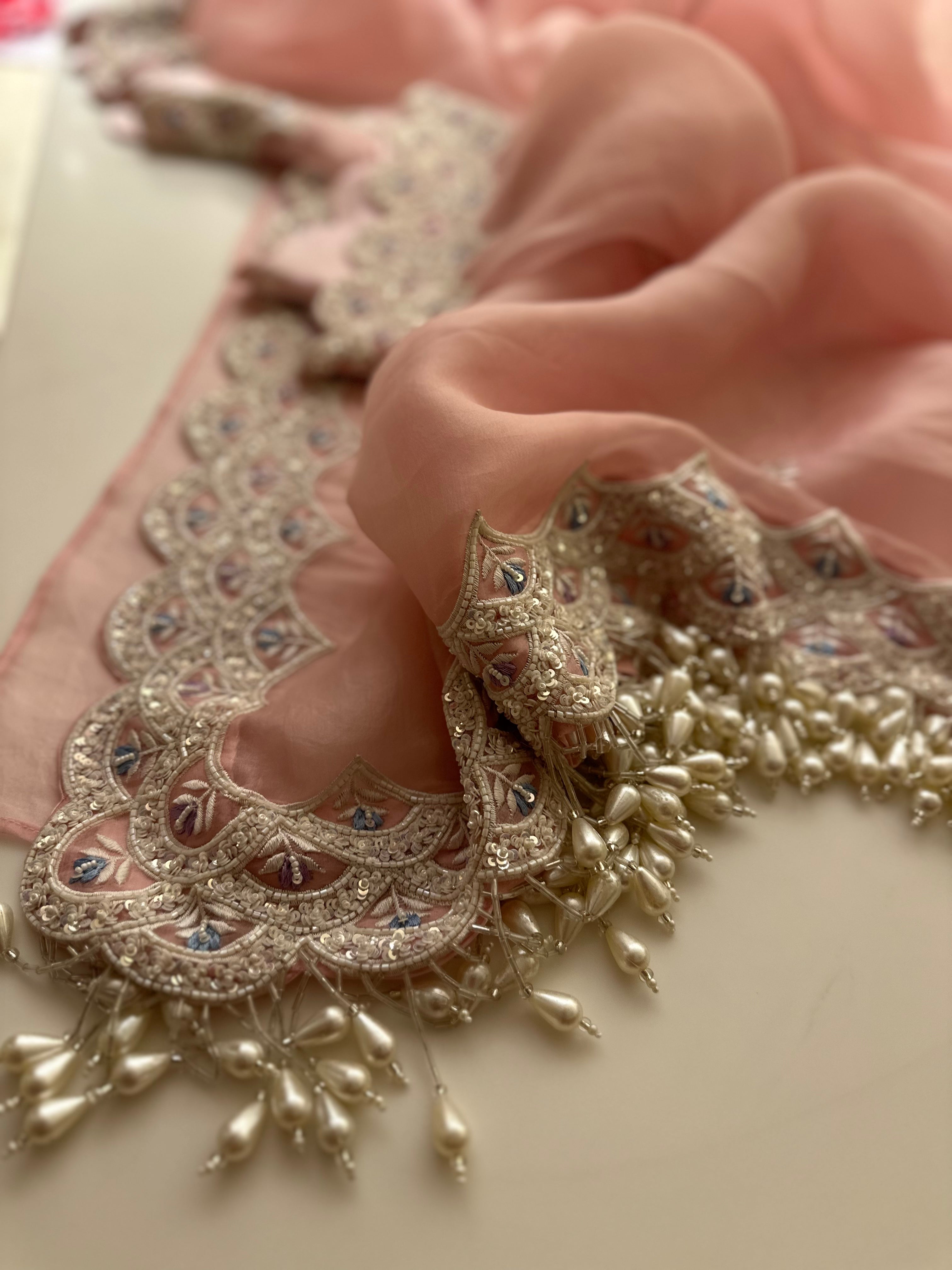 Soft Pink Pearl saree with pearl blouse
