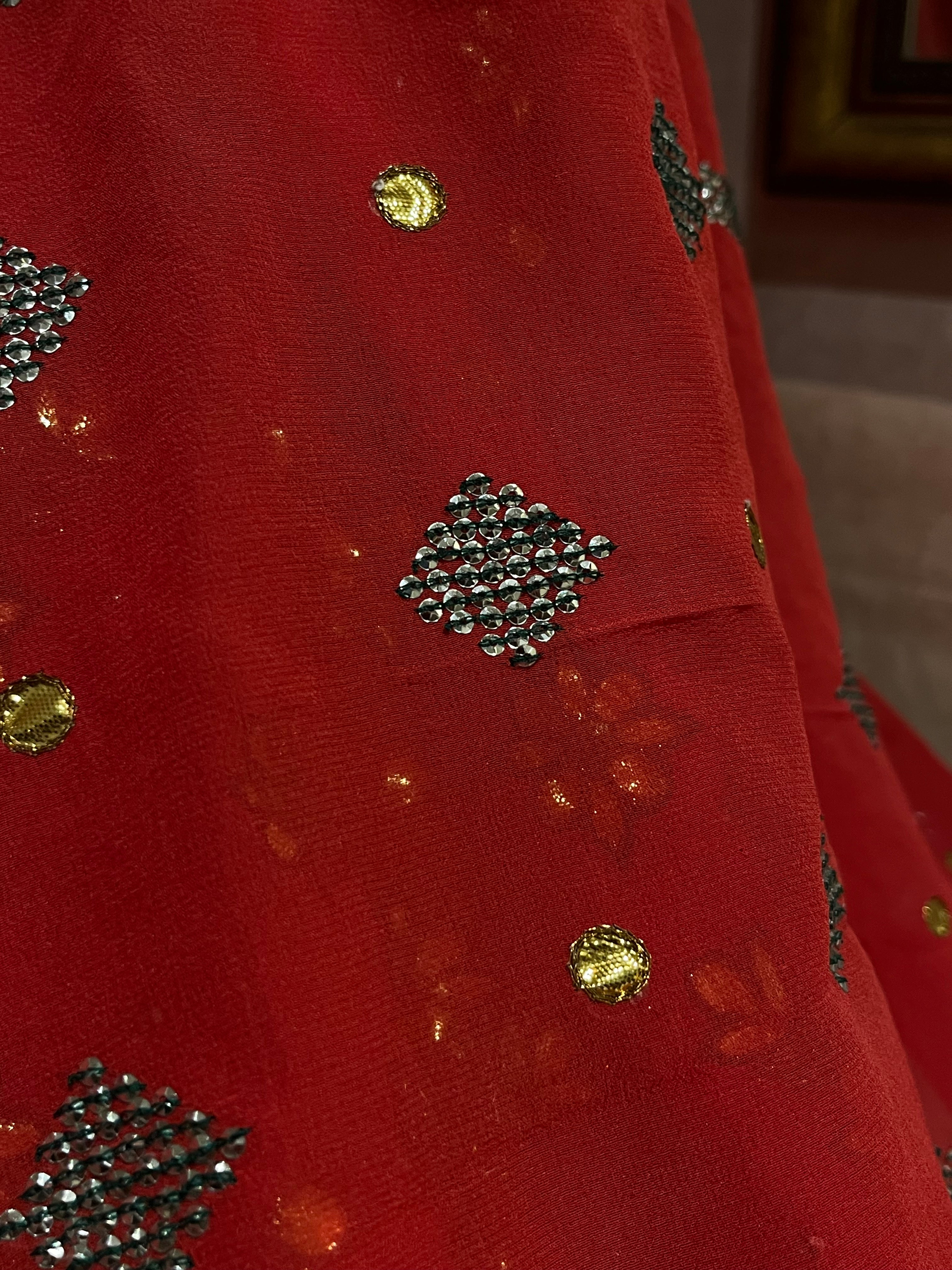 Georgette and Brocade Lehenga Set