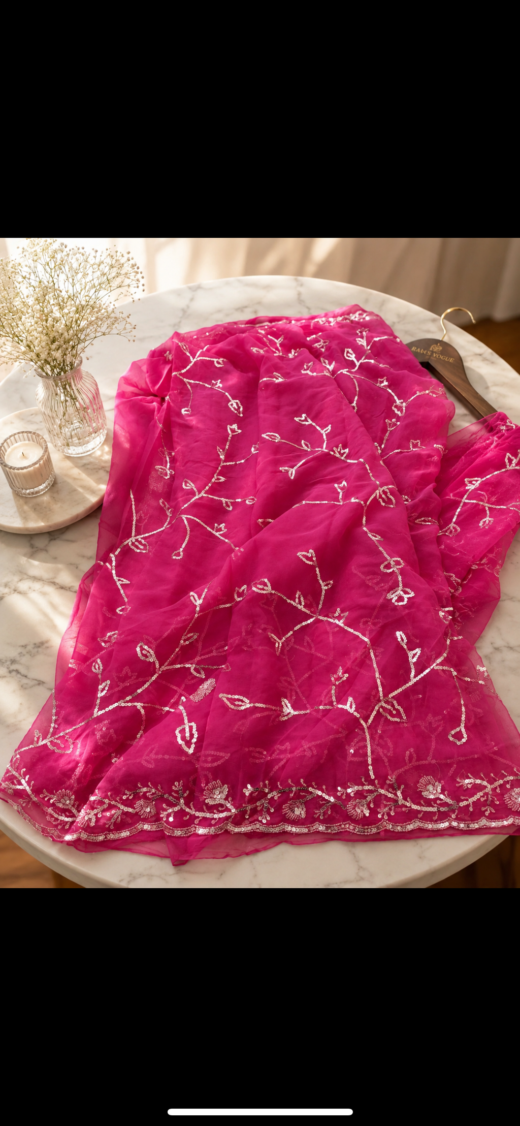 Chiffon saree Plum design in hot pink