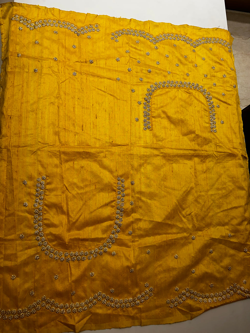 “Radha” Haldi Yellow Pearl Saree