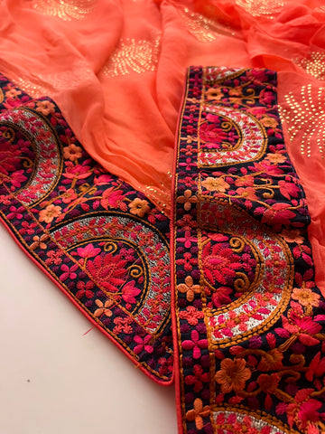 Tangerine Ebroidery Georgette saree