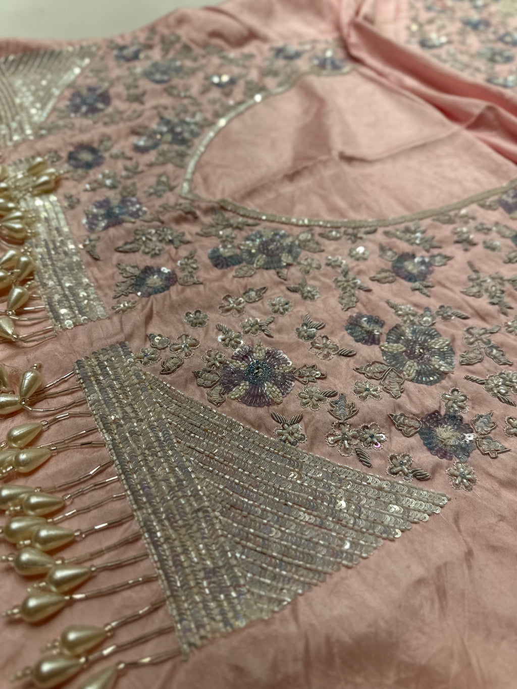 Soft Pink Pearl saree with pearl blouse