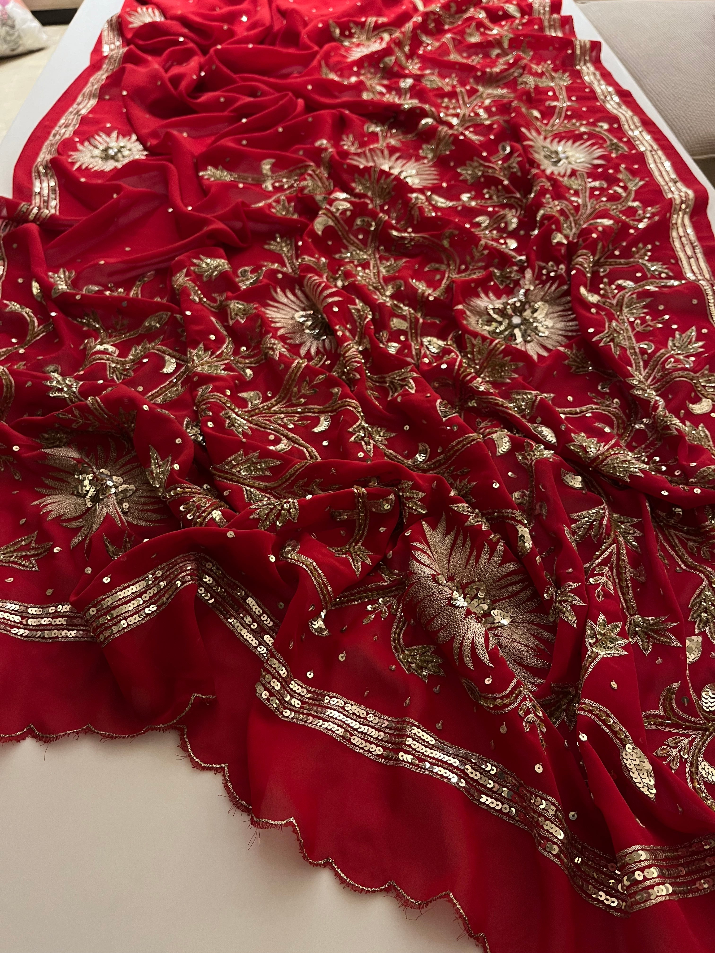 Deep Red sequins Saree
