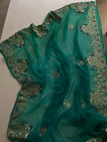 Bottle Green chiffon saree