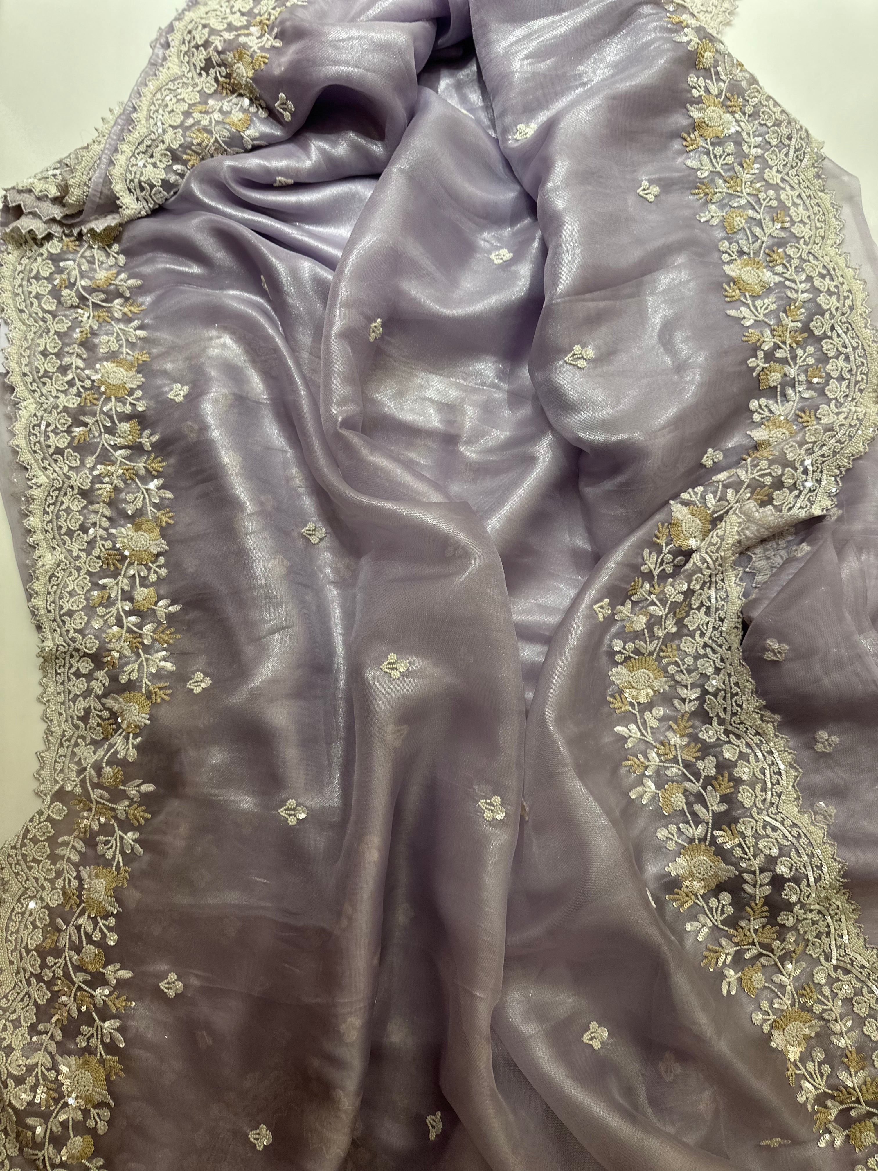 Mauve Tissue Handwork saree