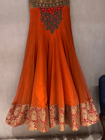 Traditional Orange and golden Indo-western gown