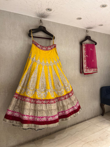 Mango Yellow Raw Silk Lehenga Set