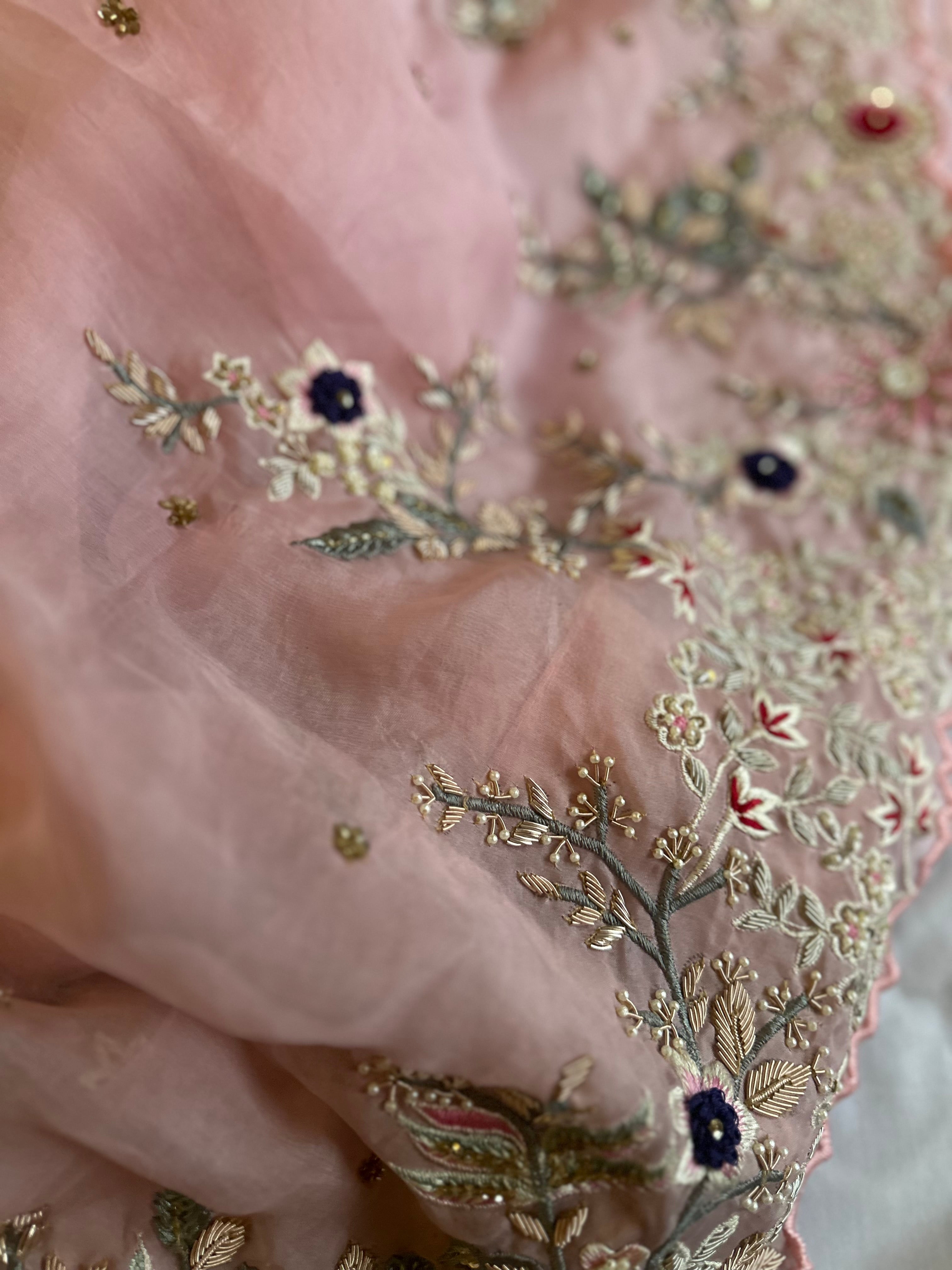 Gulaab Pure Organza Soft pink saree