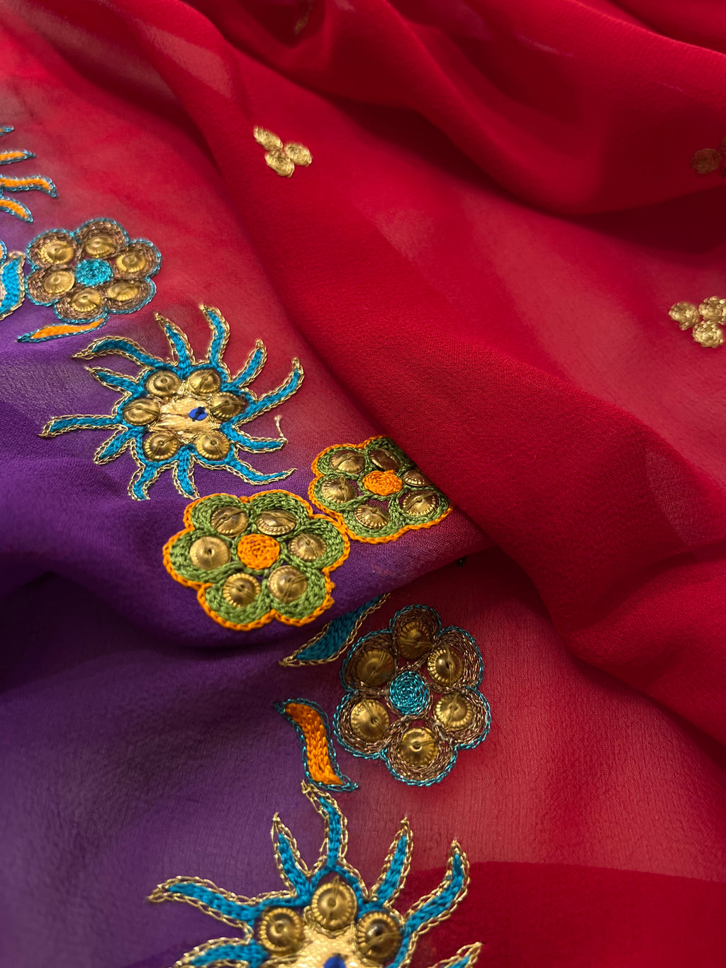 Violet & Red Georgette saree