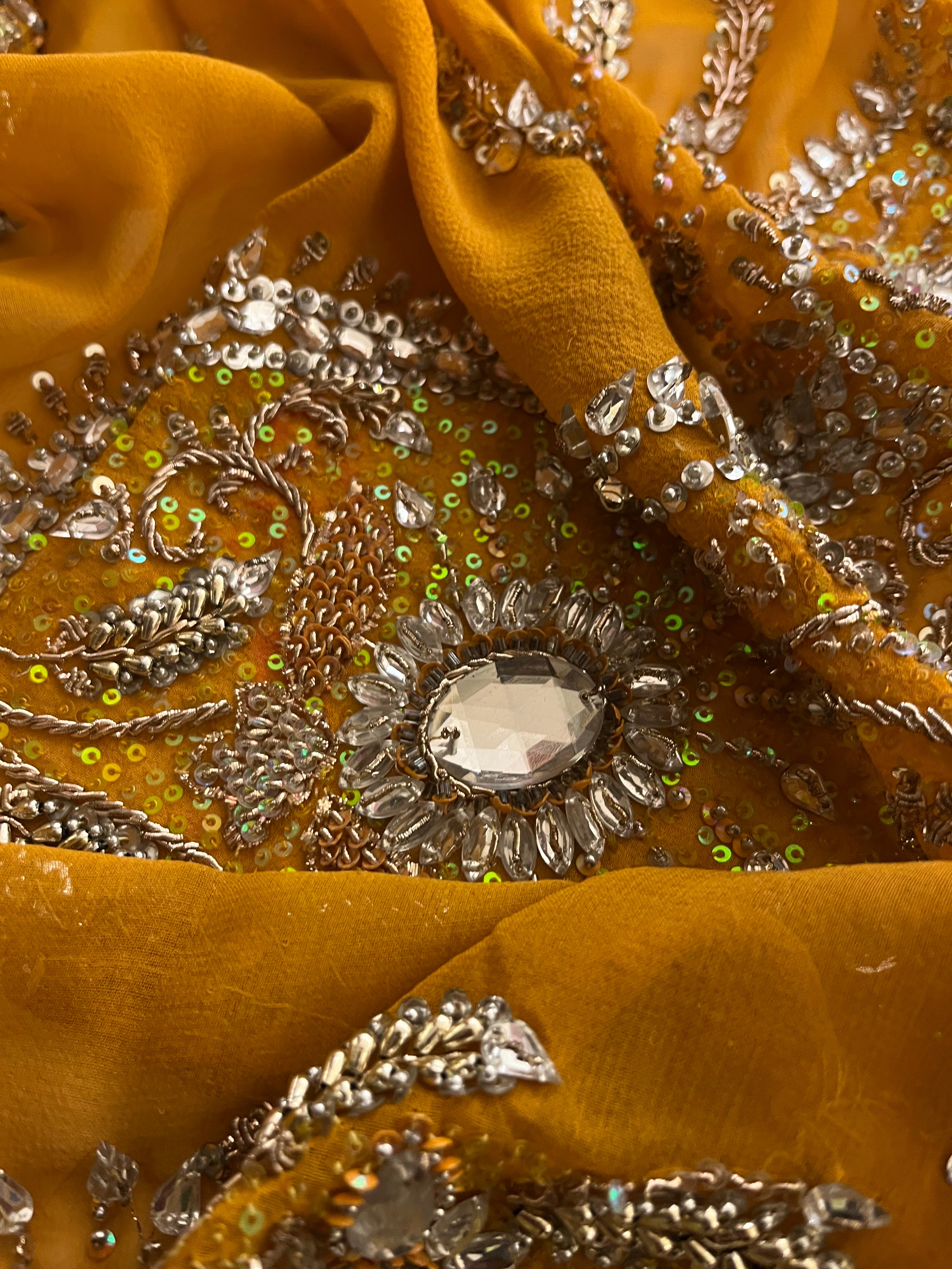 mustard yellow stone saree