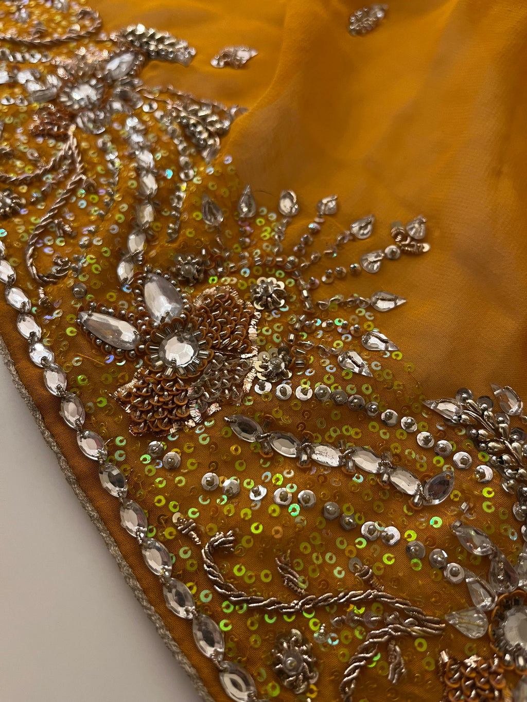 mustard yellow stone saree