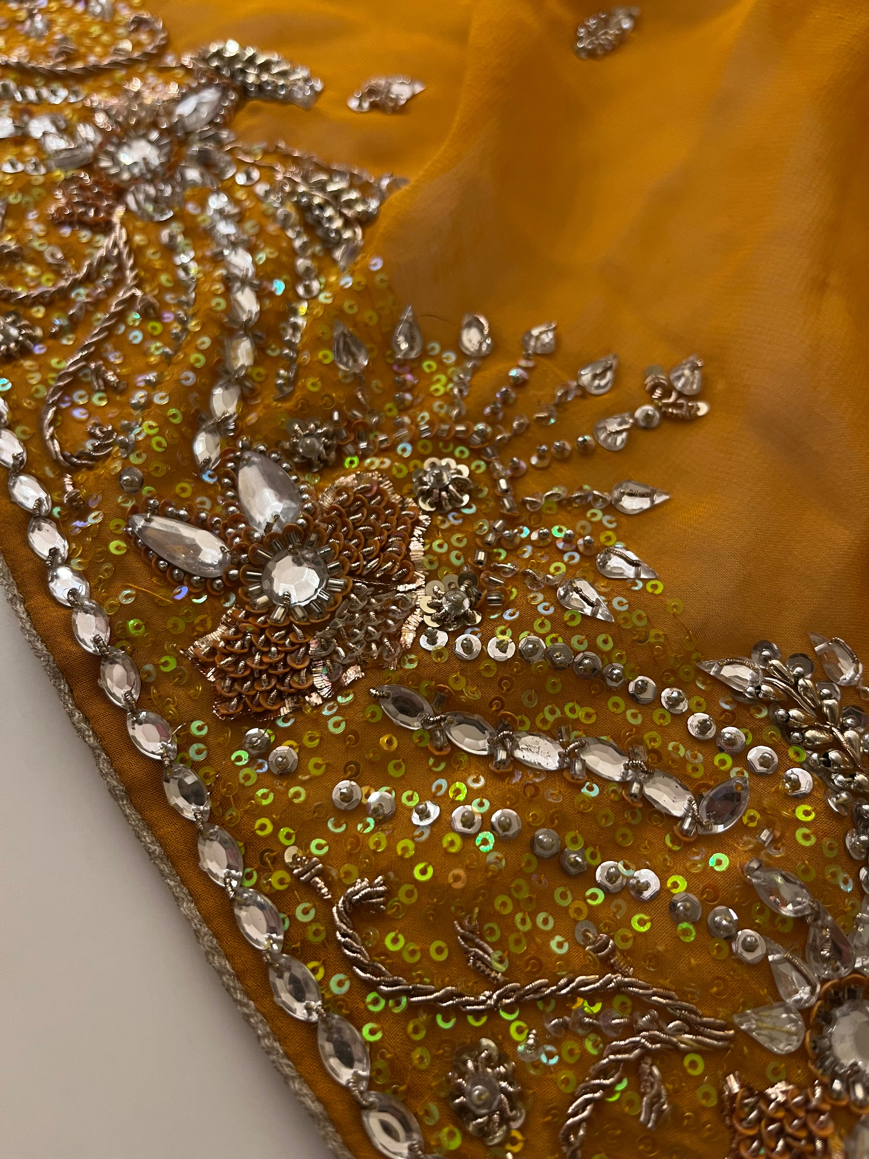 mustard yellow stone saree
