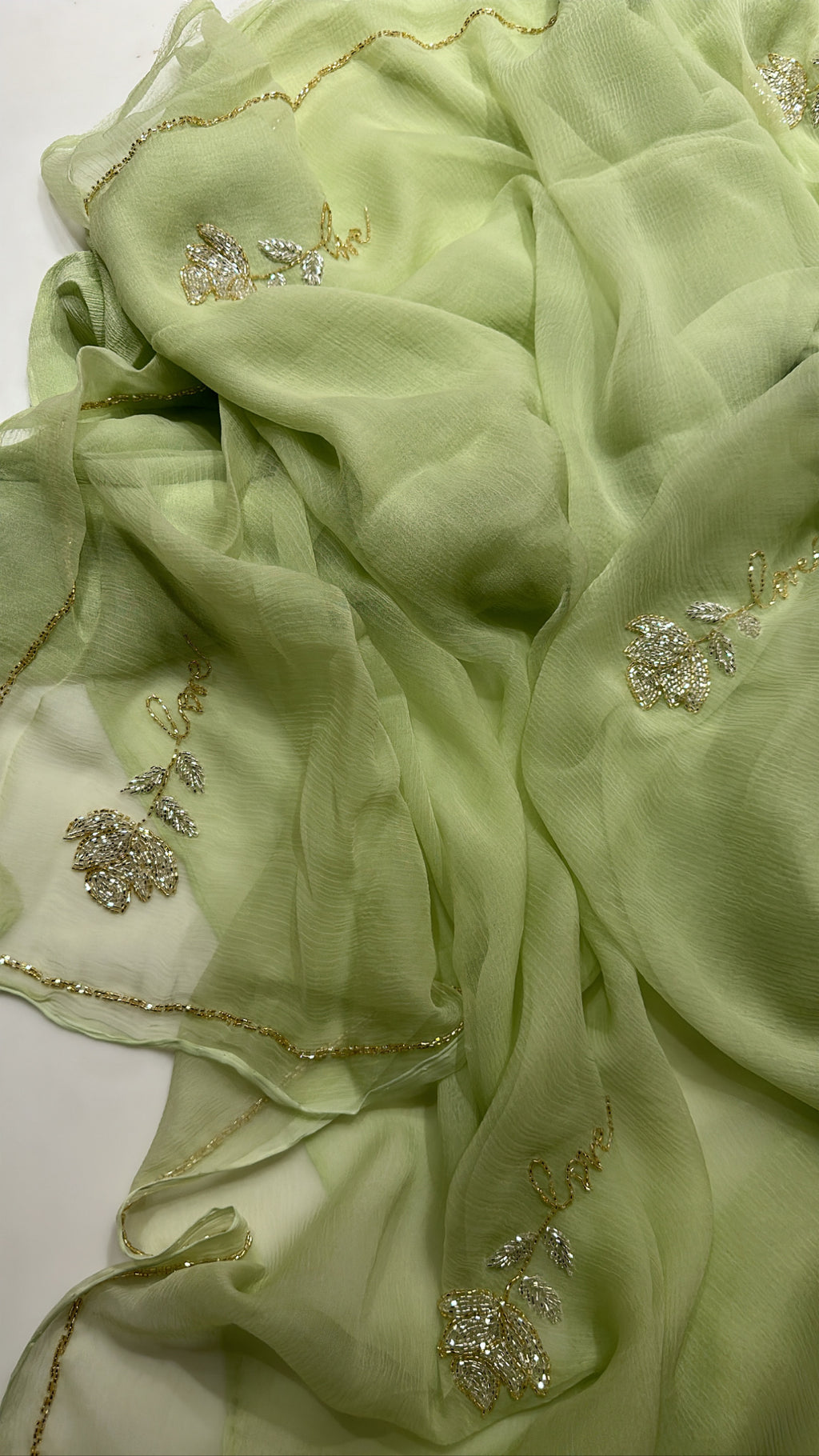 Pista chiffon rose saree