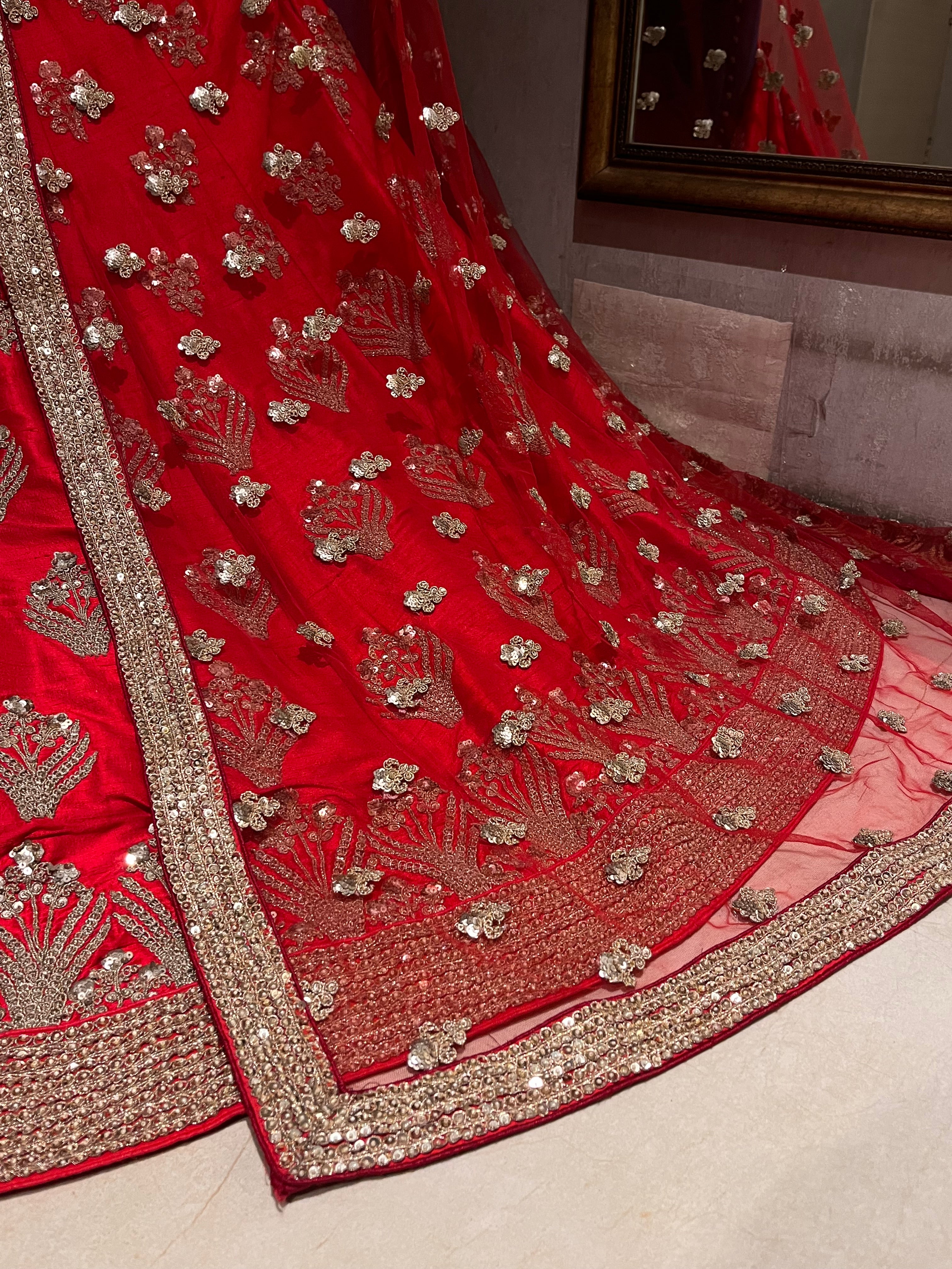 bridal red sequins lehenga set