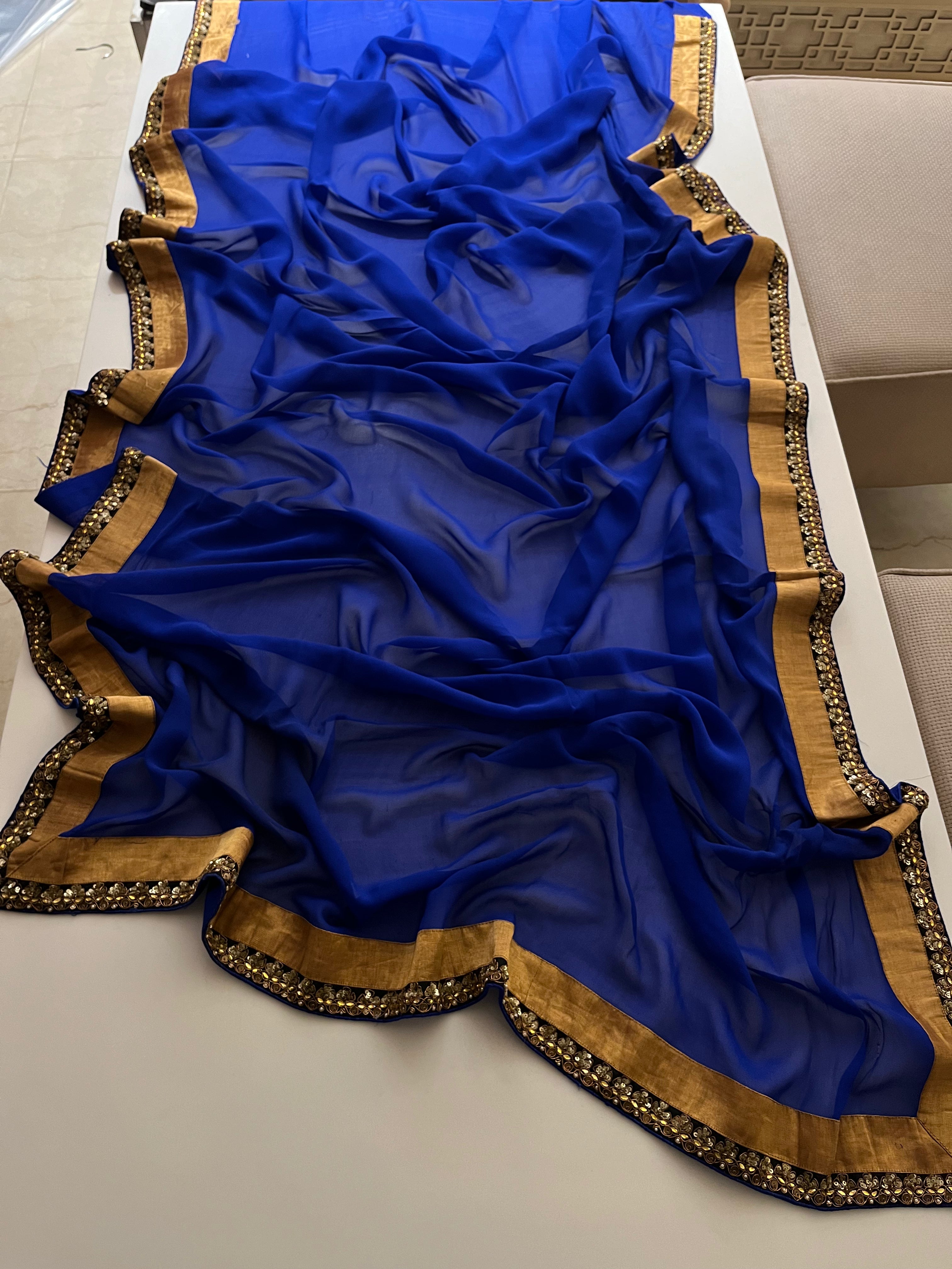 Royal Blue Pure Georgette Saree