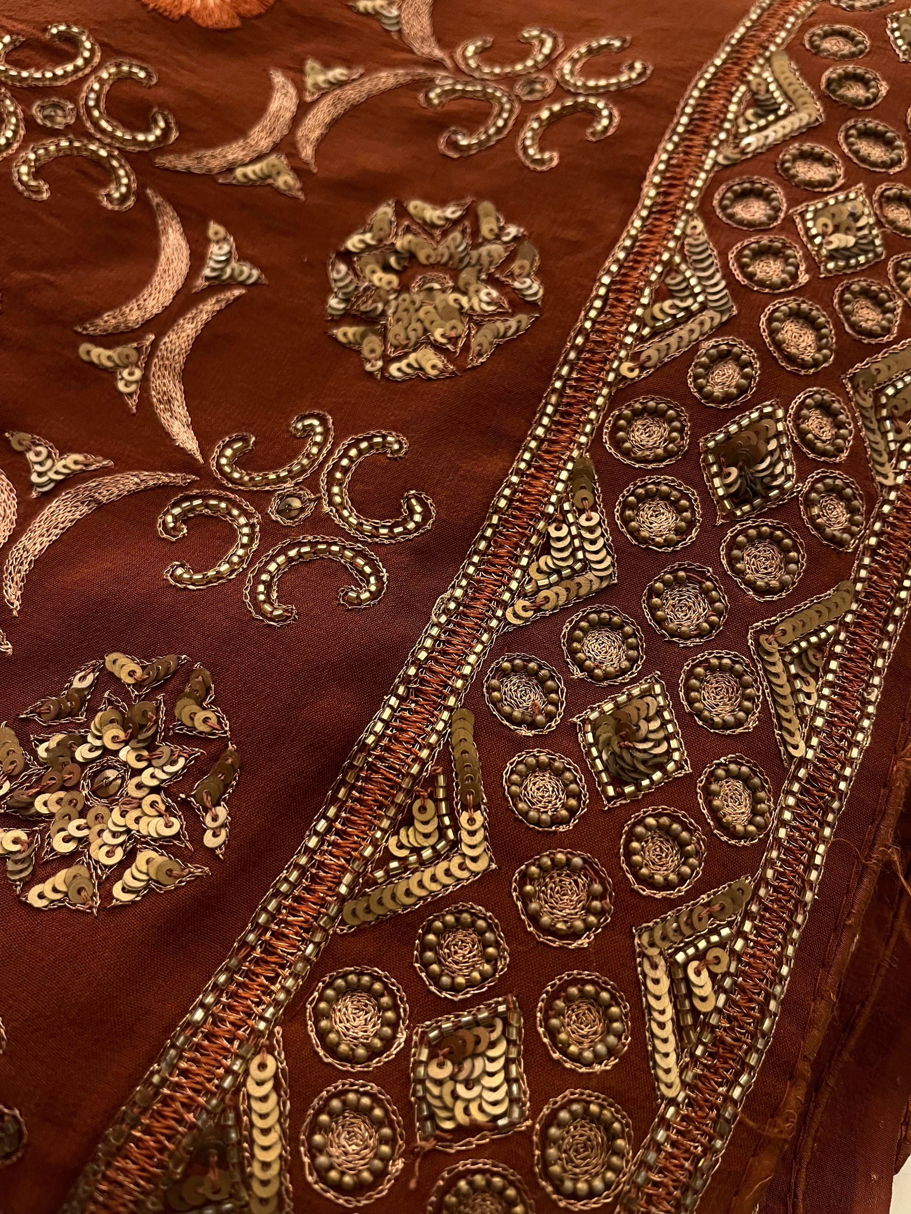 Chocolate Brown Heavy Work Saree