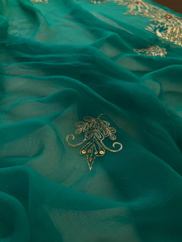 Bottle Green chiffon saree