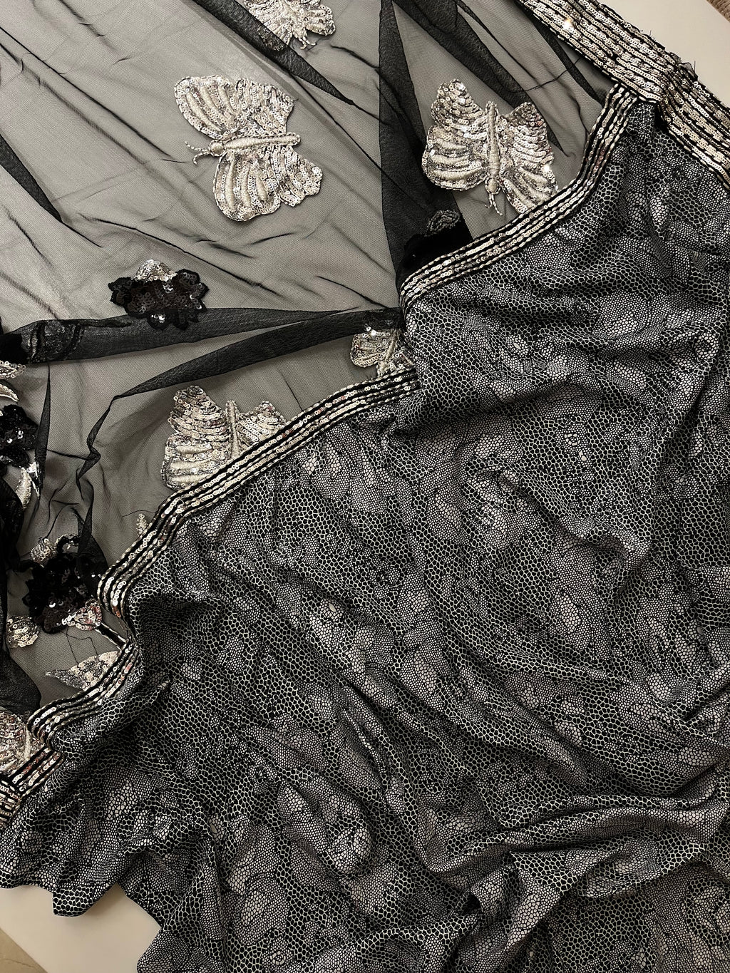 Black Net Butterfly Saree