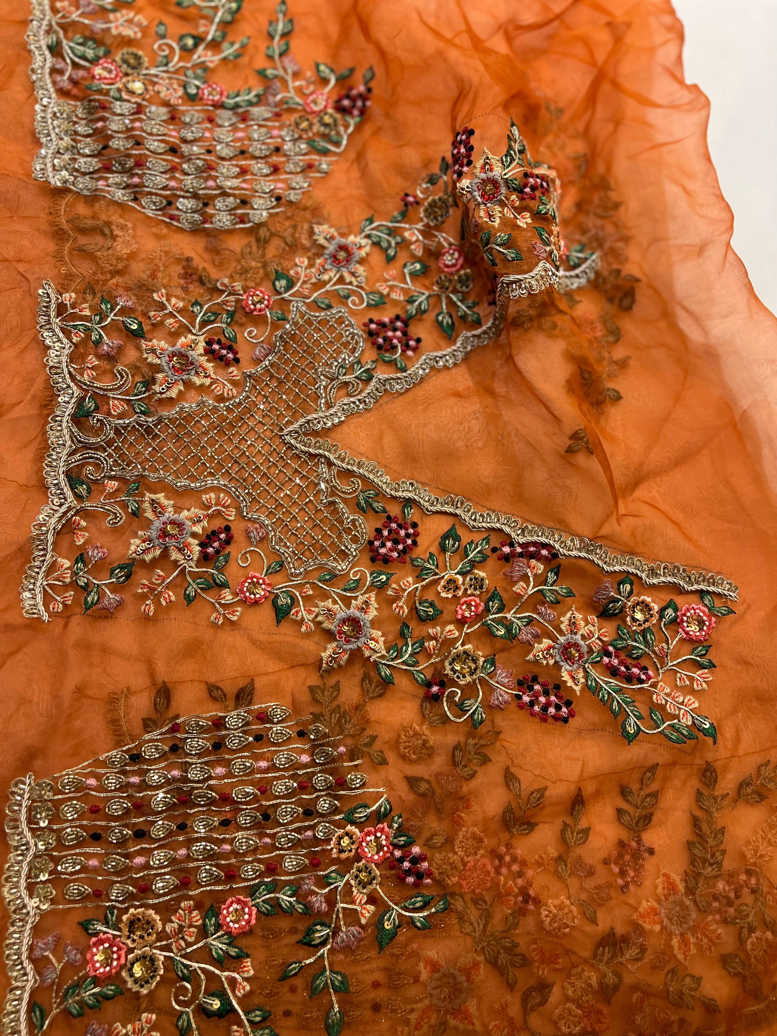 Rust Organza Saree