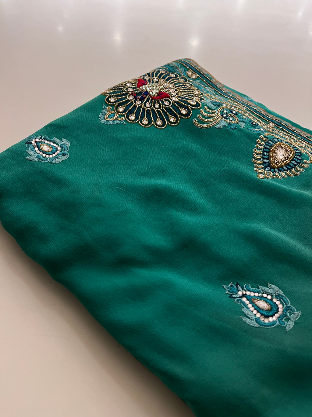 Teal Peacock Saree