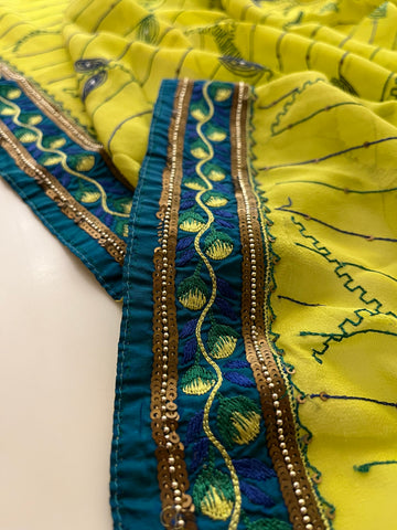 Yellow Green georgette saree