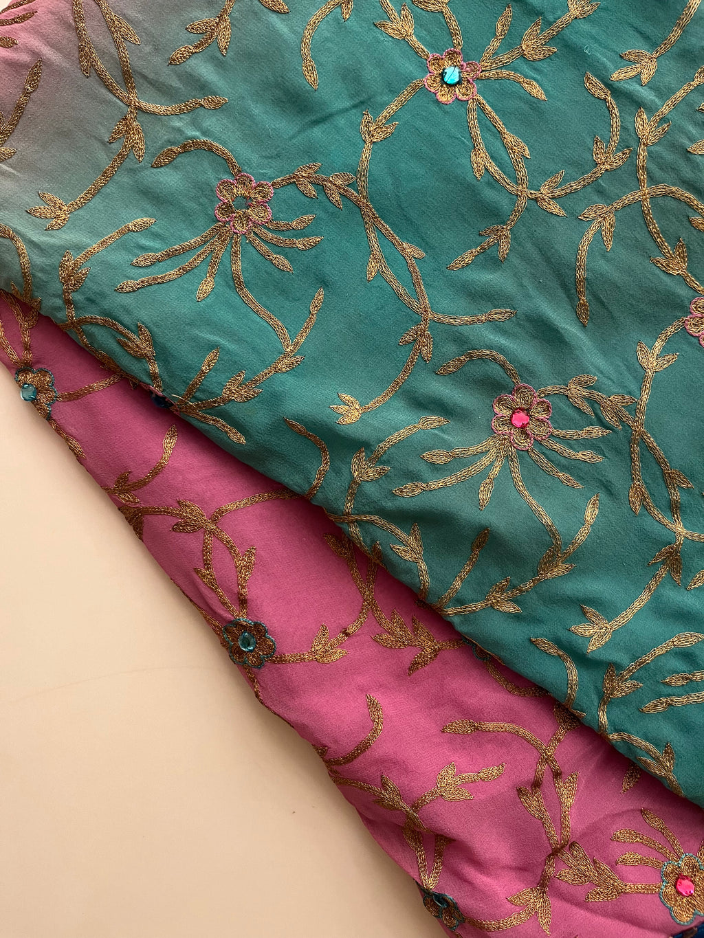 Pink to Blue zari saree