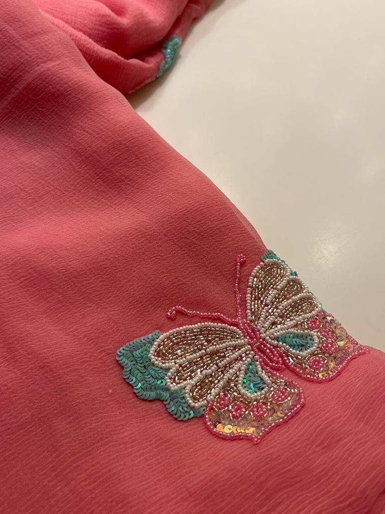 Strawberry pink chiffon saree