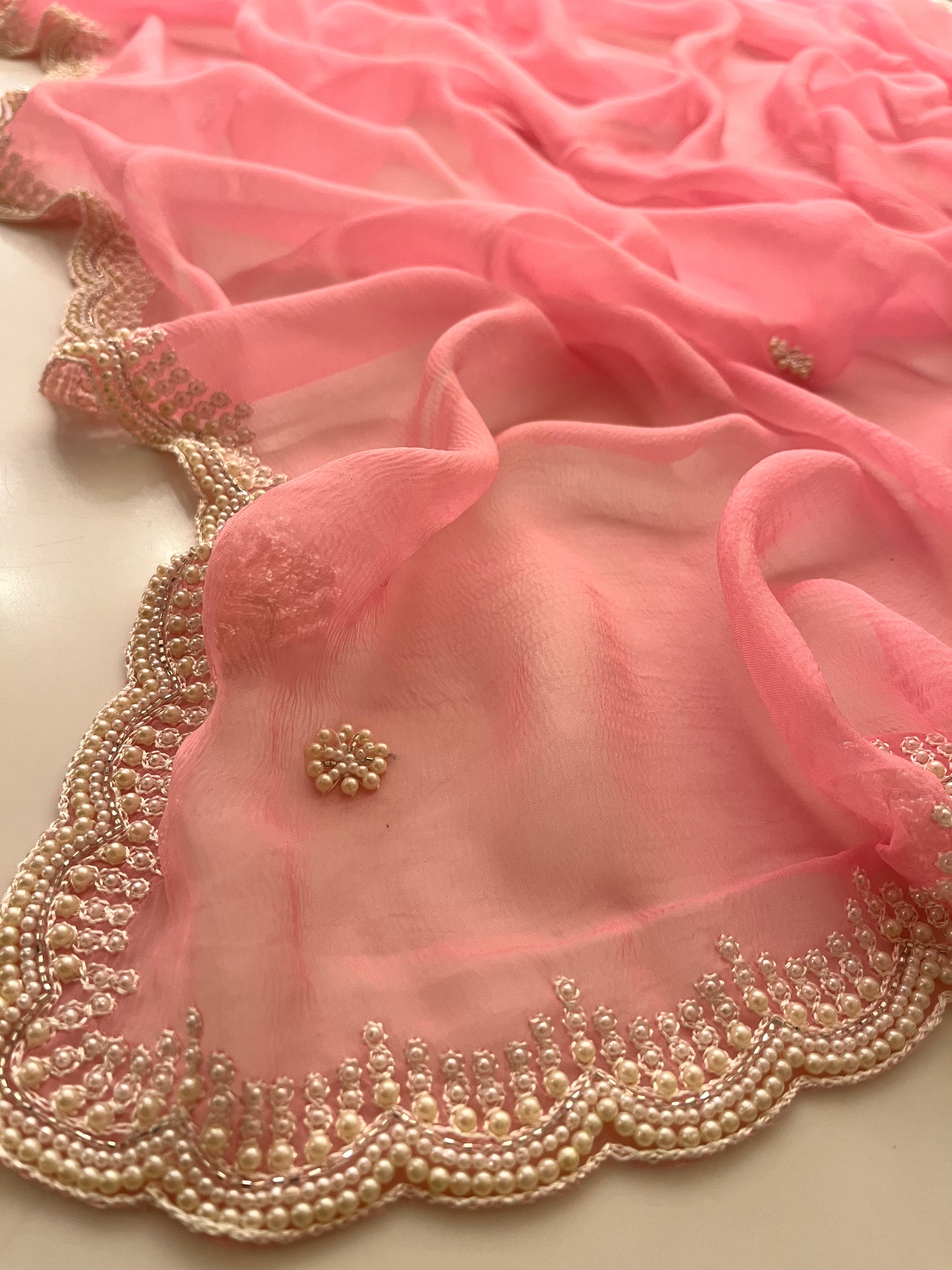 pretty pink pearl saree