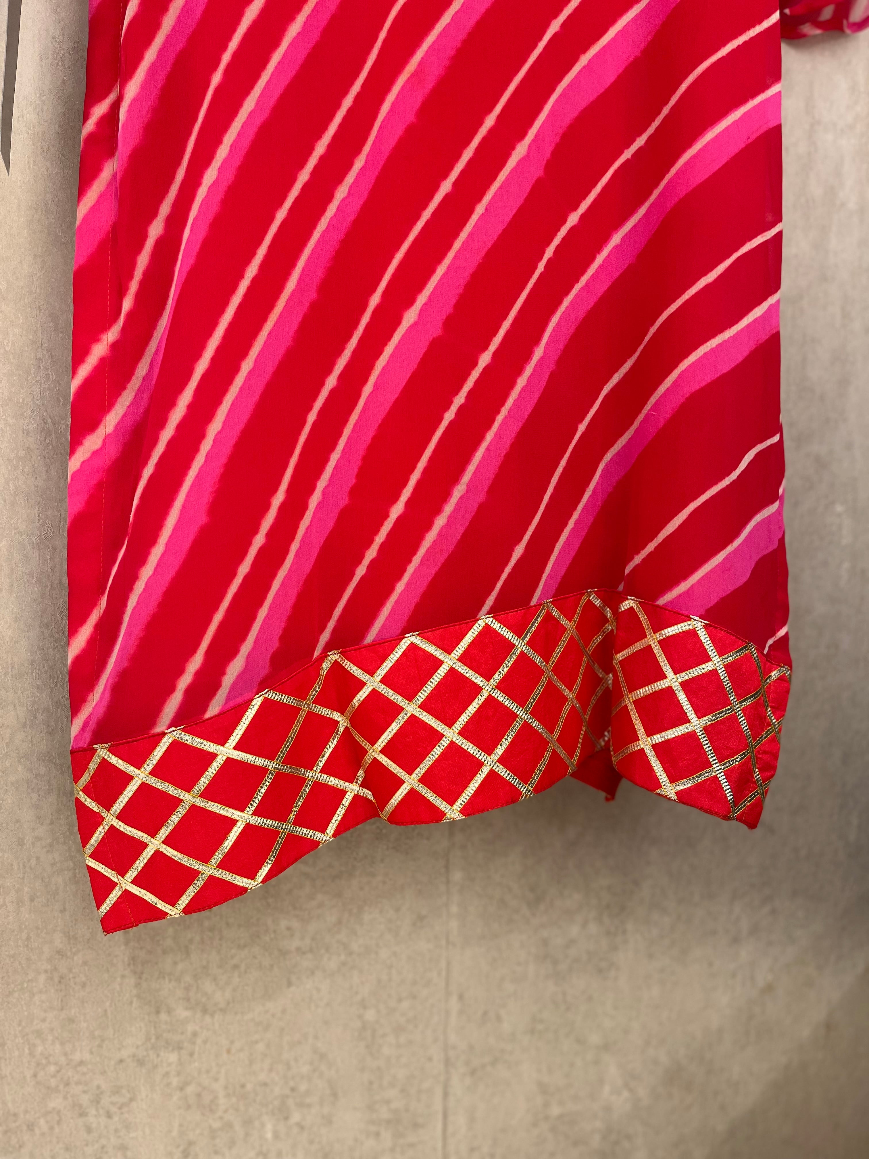 Red and Pink Leheriya Kurti