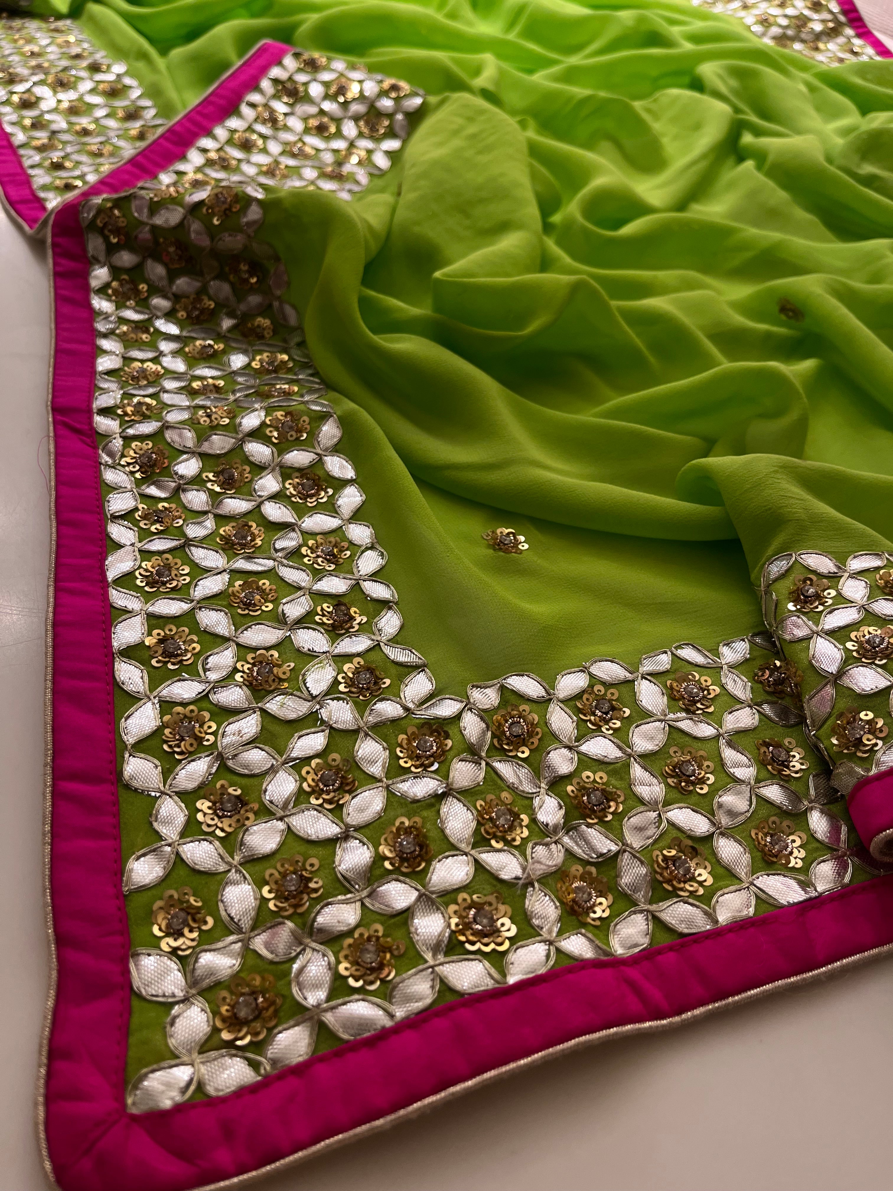 parrot green traditional gotta saree