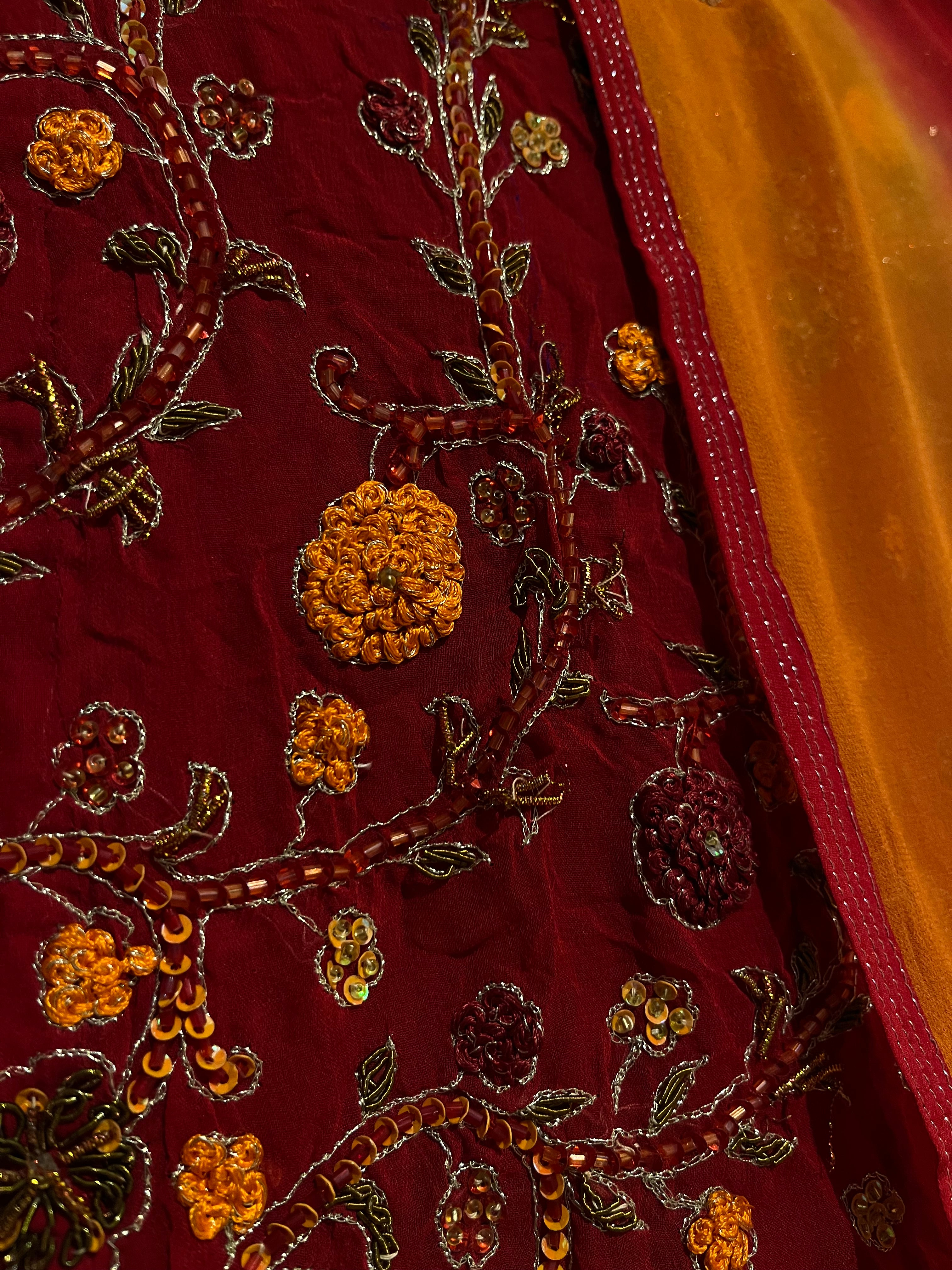 Orange and red Ombré Lehenga set