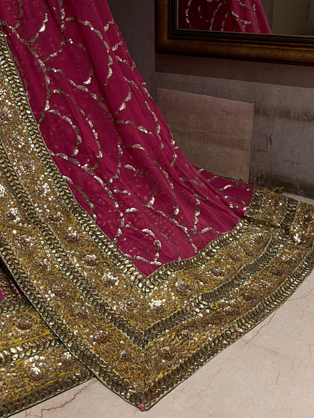 Pink Nad Golden sequins lehenga set