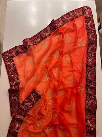 Tangerine Ebroidery Georgette saree