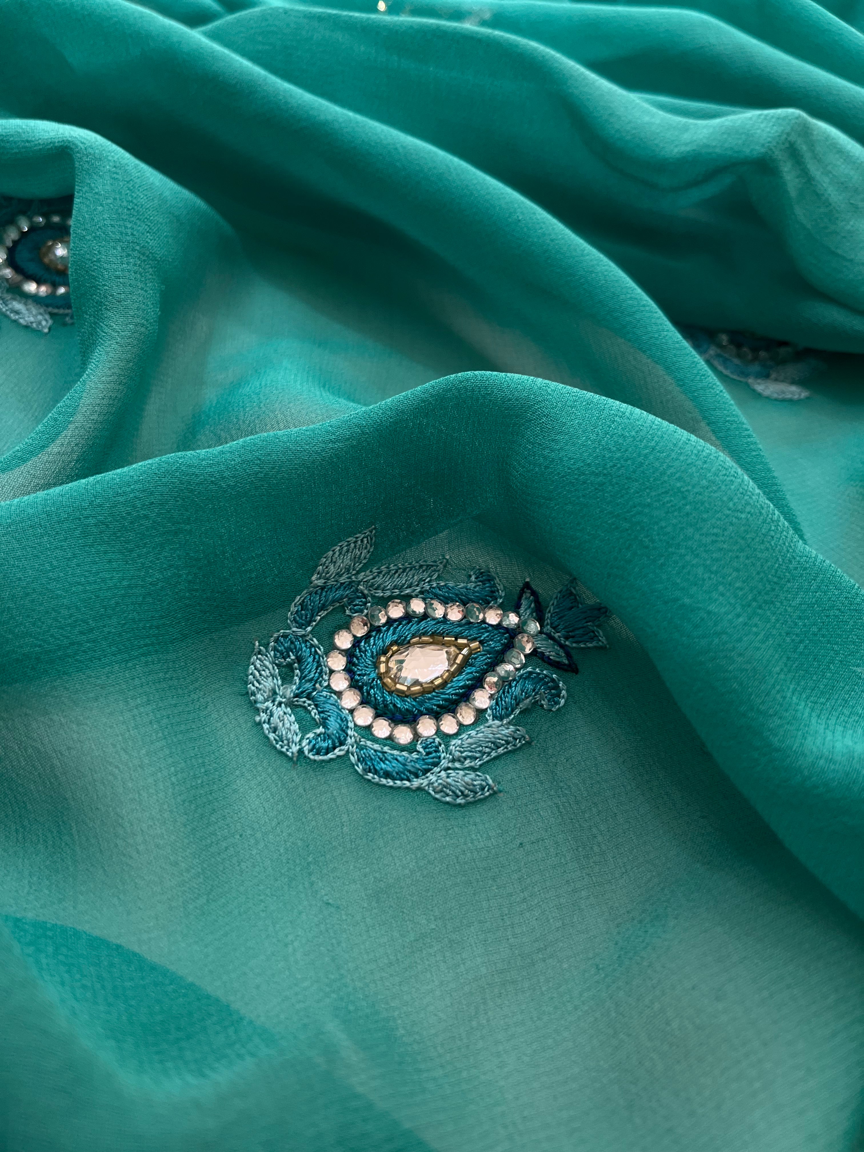 Teal Peacock Saree