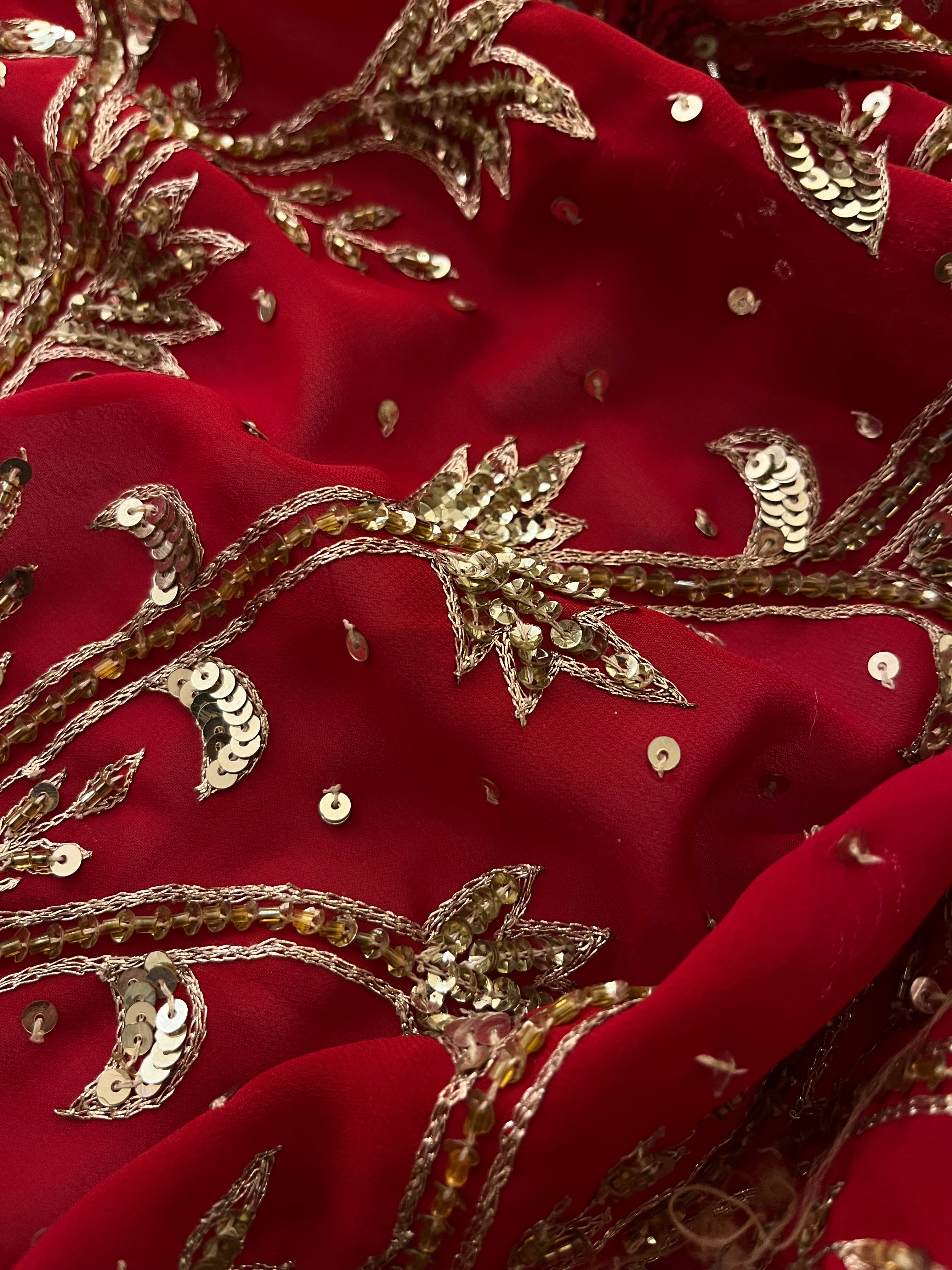 Deep Red sequins Saree