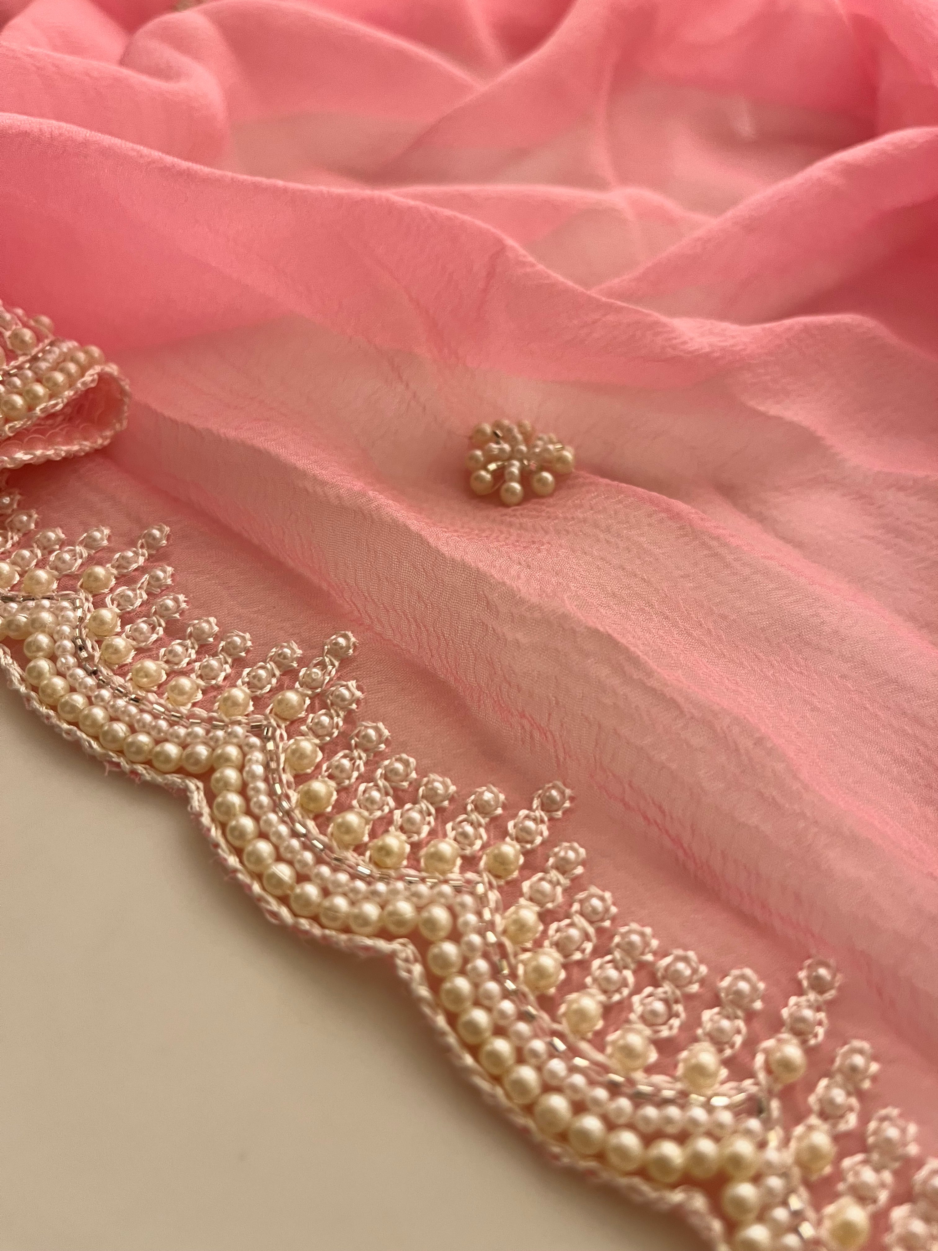 pretty pink pearl saree